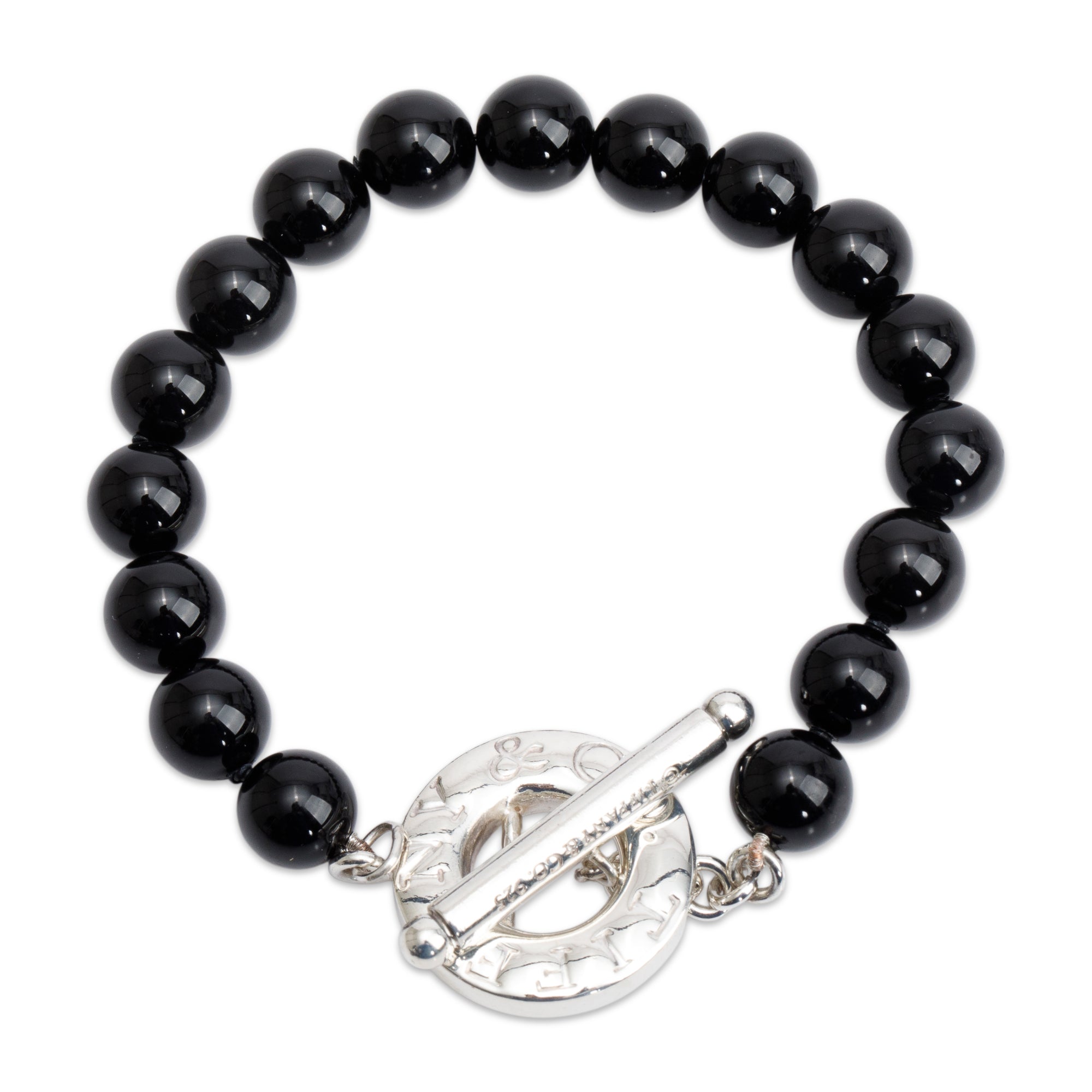 Tiffany & Co. Sterling Silver Black Onyx Bead Toggle Bracelet