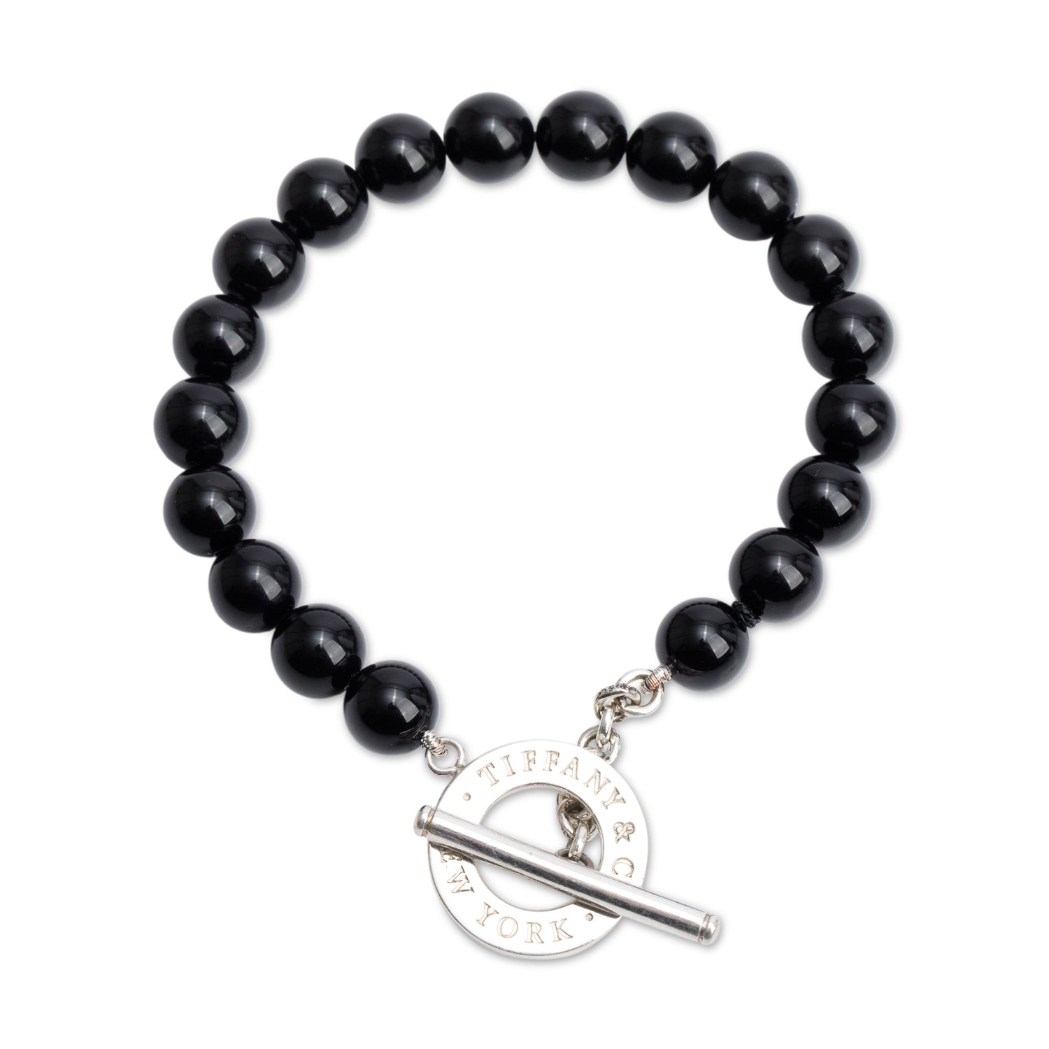 Tiffany & Co. Sterling Silver Black Onyx Bead Toggle Bracelet