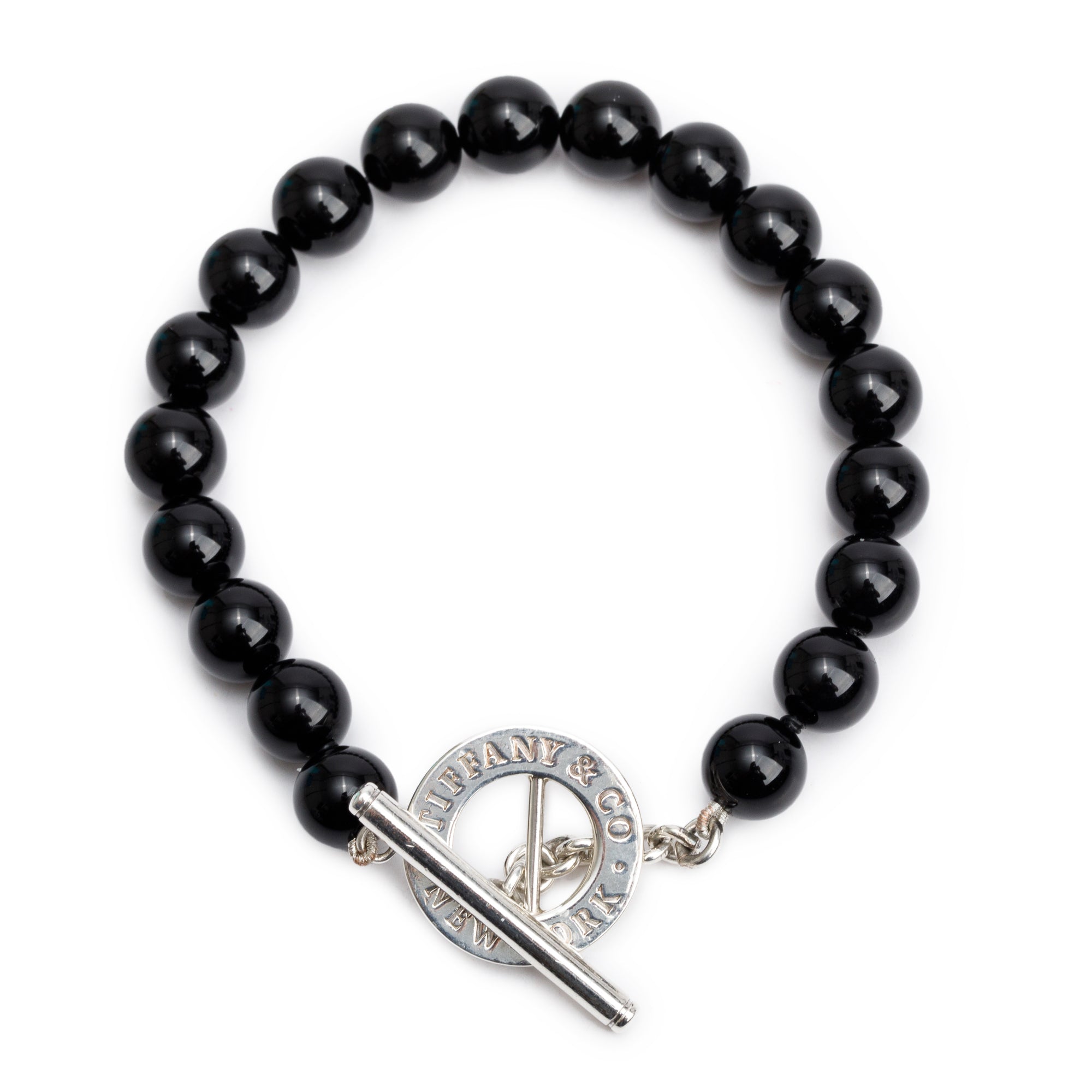 Tiffany & Co. Sterling Silver Black Onyx Bead Toggle Bracelet