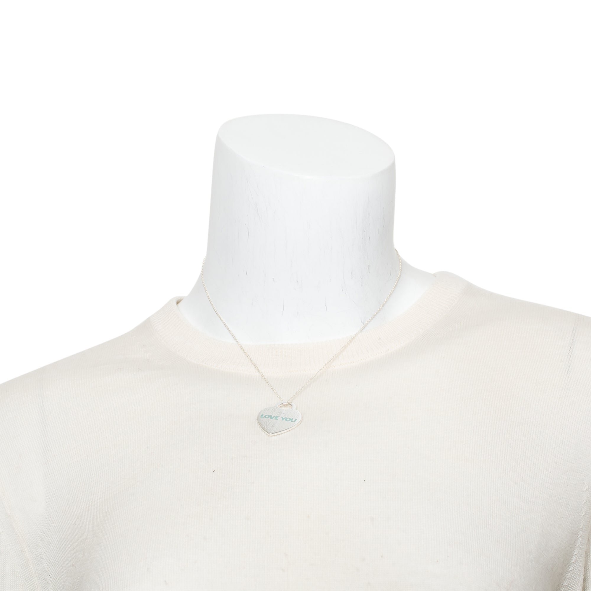 Tiffany & Co. Sterling Silver Blue Enamel 'Love You' Large Heart Tag Pendant Necklace