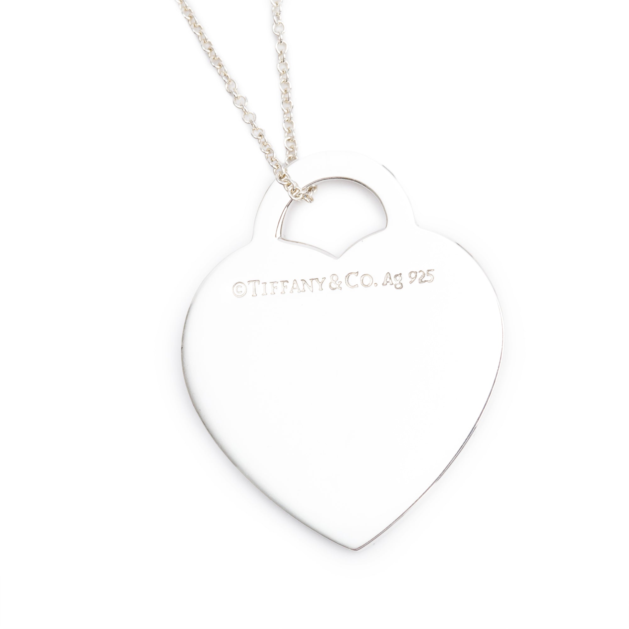 Tiffany & Co. Sterling Silver Blue Enamel 'Love You' Large Heart Tag Pendant Necklace