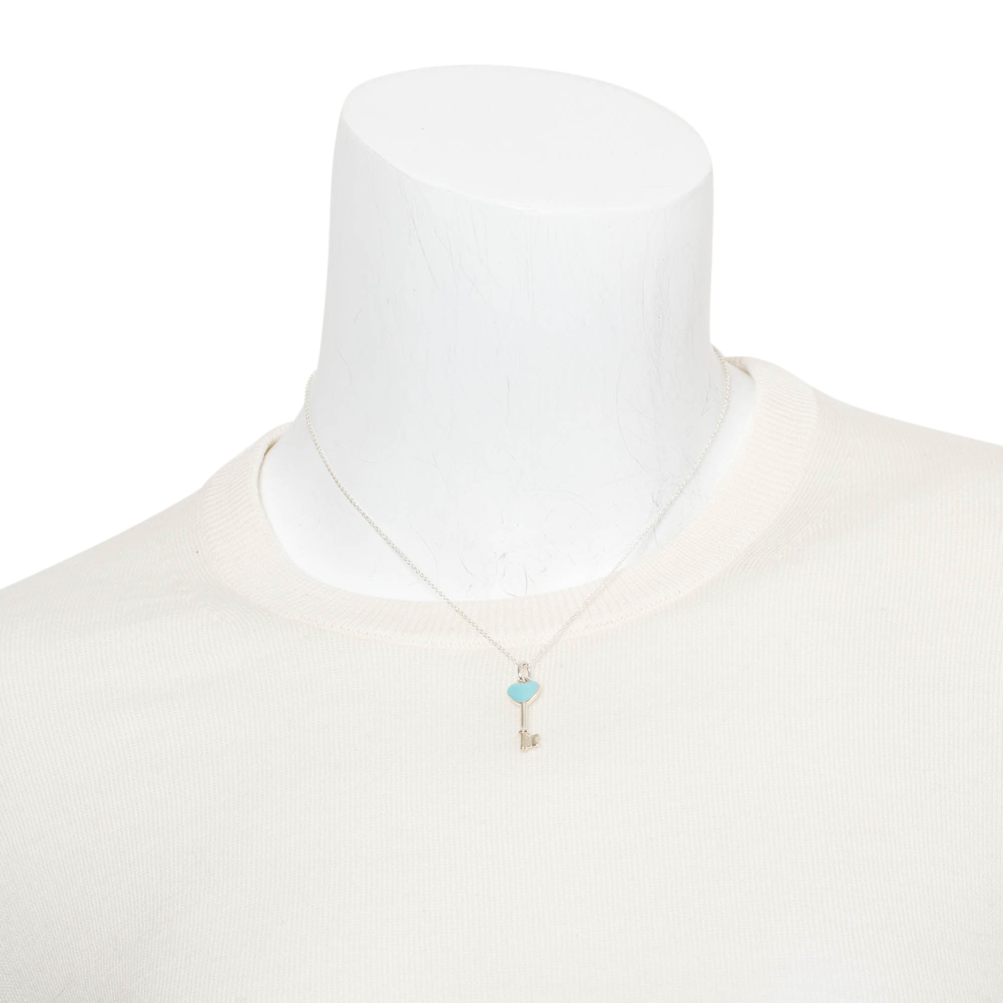 Tiffany & Co. Sterling Silver Blue Enamel Mini Heart Key Pendant Necklace