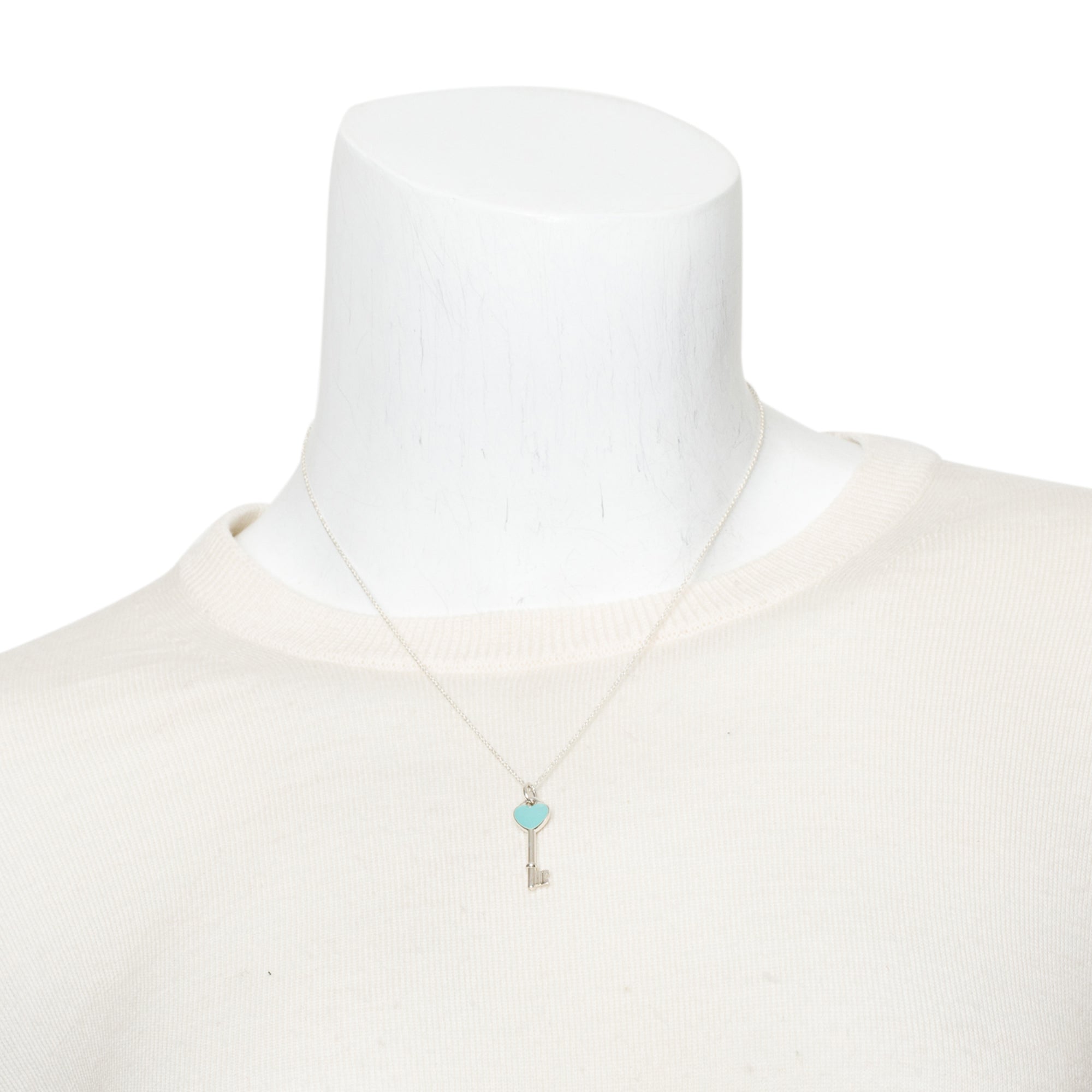 Tiffany & Co. Sterling Silver Blue Enamel Mini Heart Key Pendant Necklace