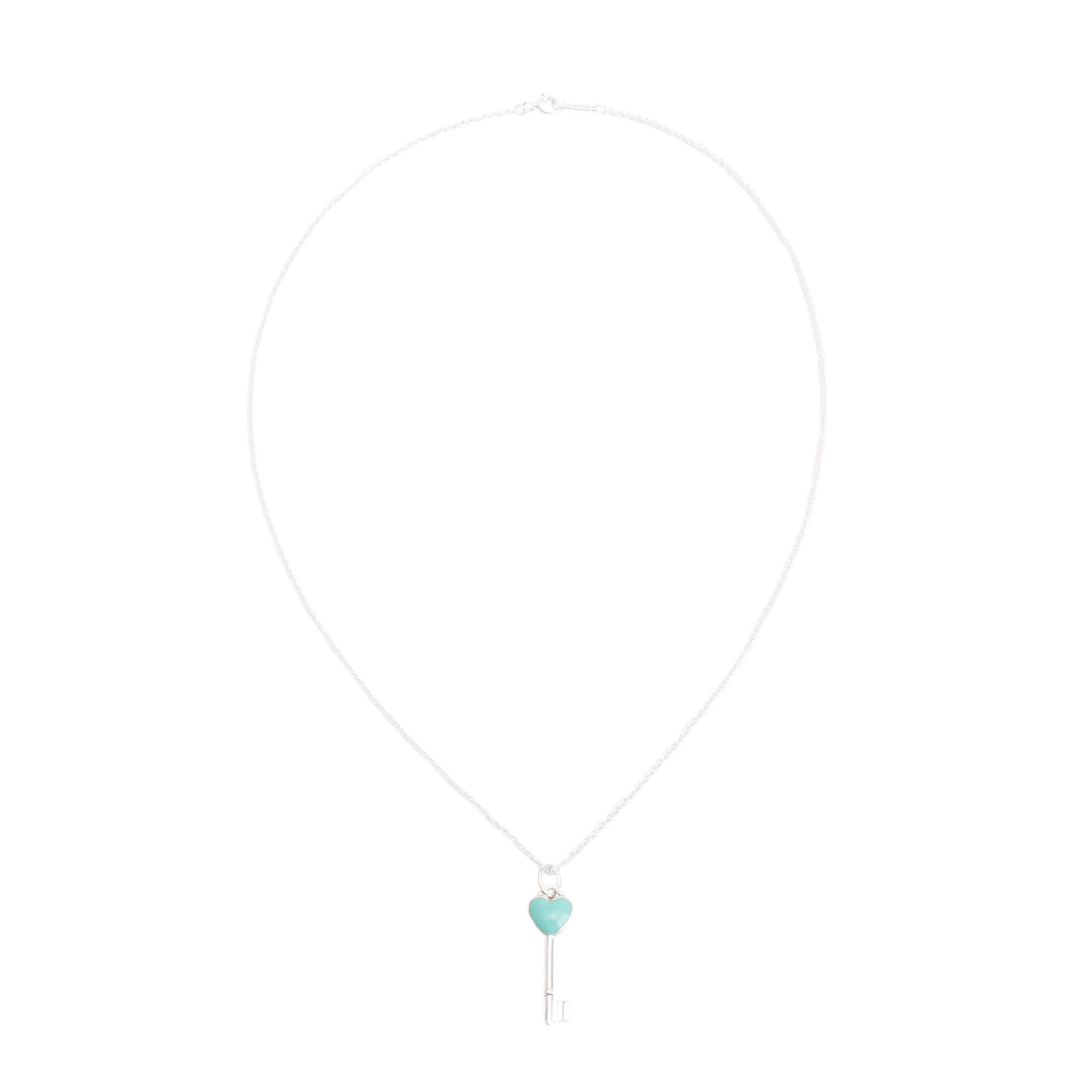 Tiffany & Co. Sterling Silver Blue Enamel Mini Heart Key Pendant Necklace