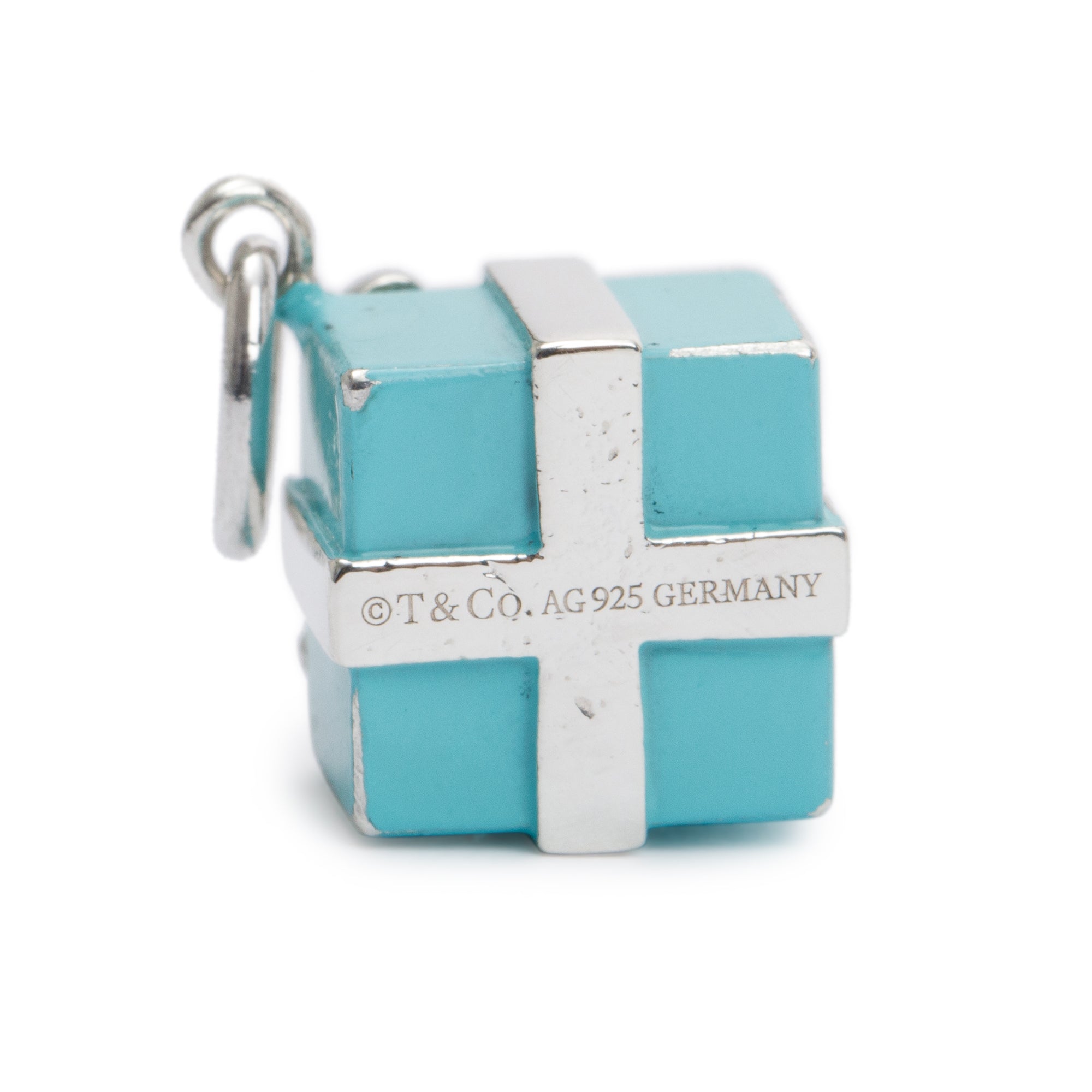 Tiffany & Co. Sterling Silver Blue Enamel Present Box Charm
