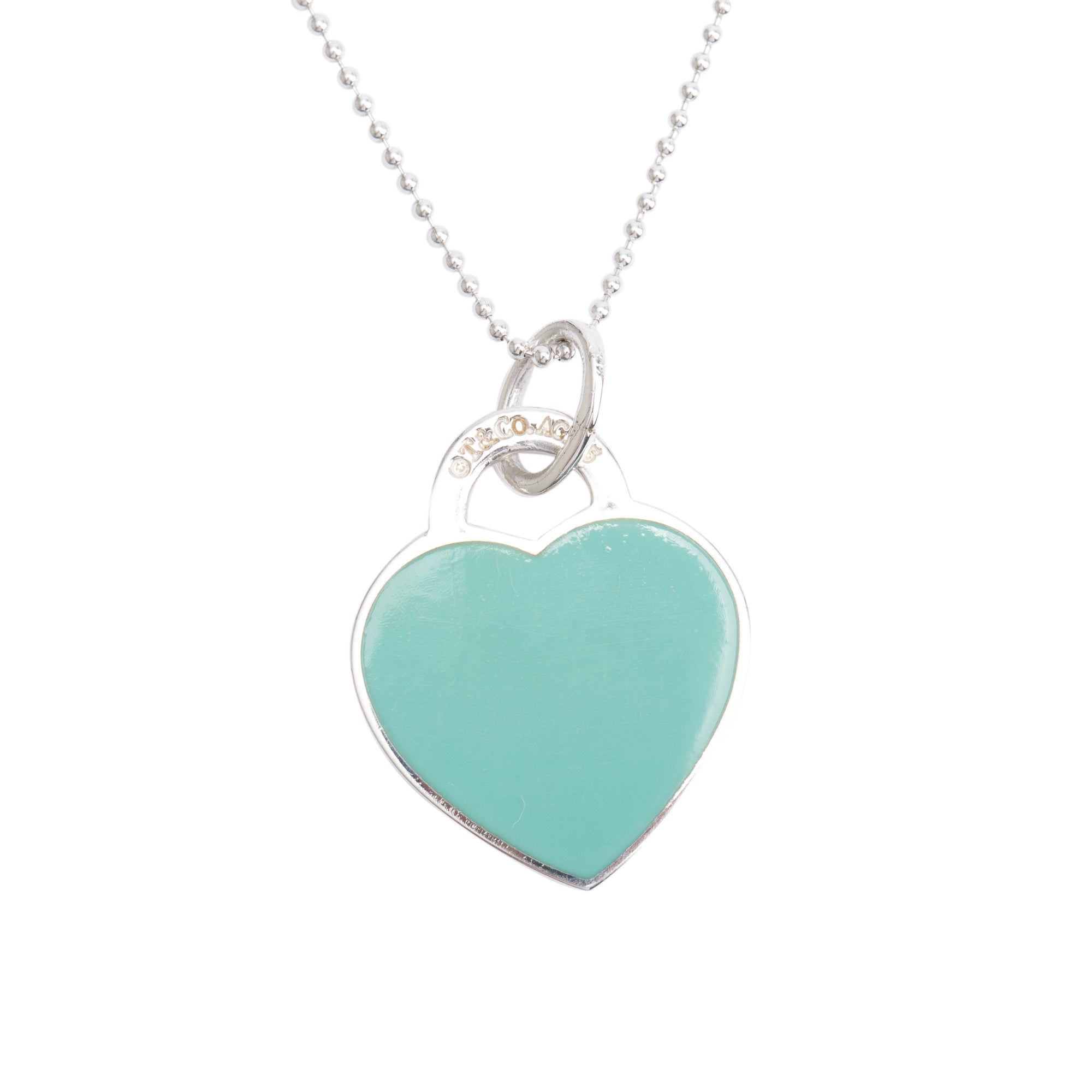 Tiffany & Co. Sterling Silver Blue Enamel Return to Tiffany Medium Heart Tag Pendant Necklace