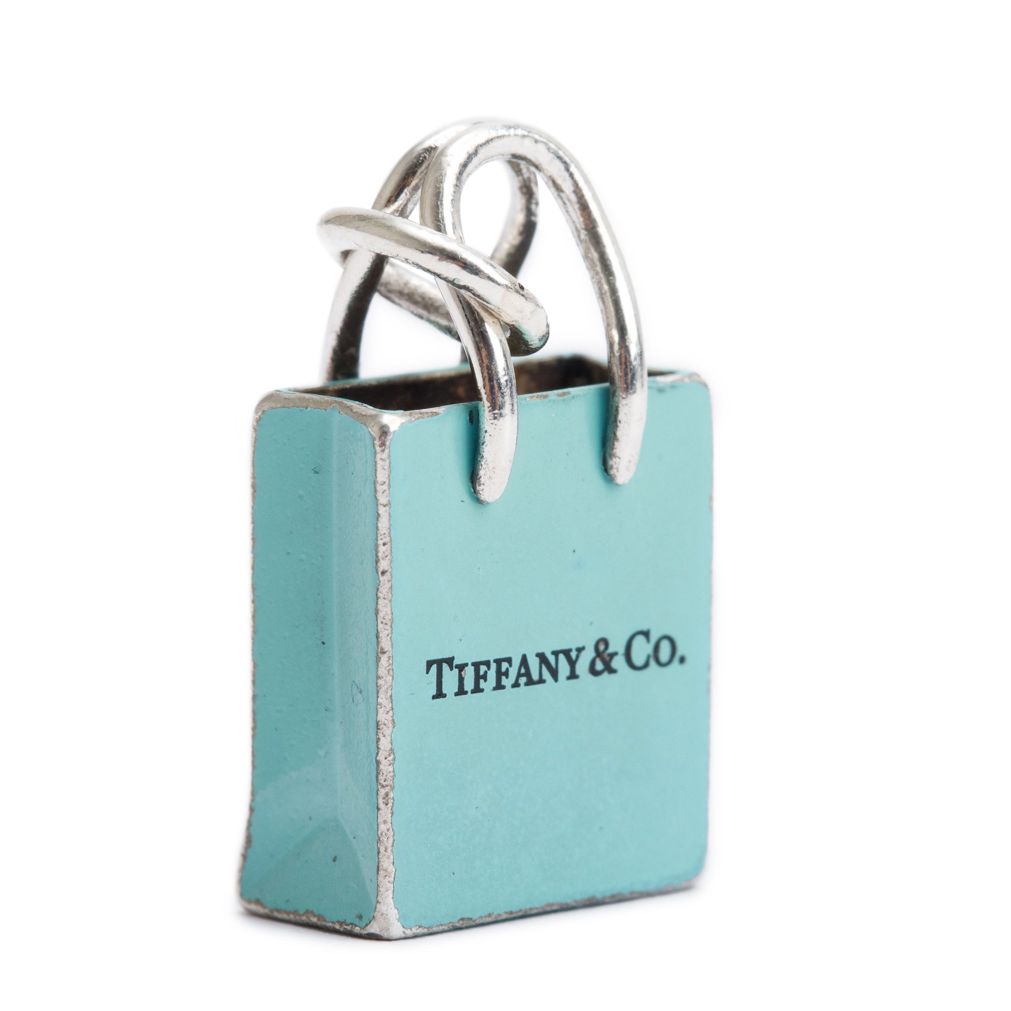 Tiffany & Co. Sterling Silver Blue Enamel Shopping Bag Charm