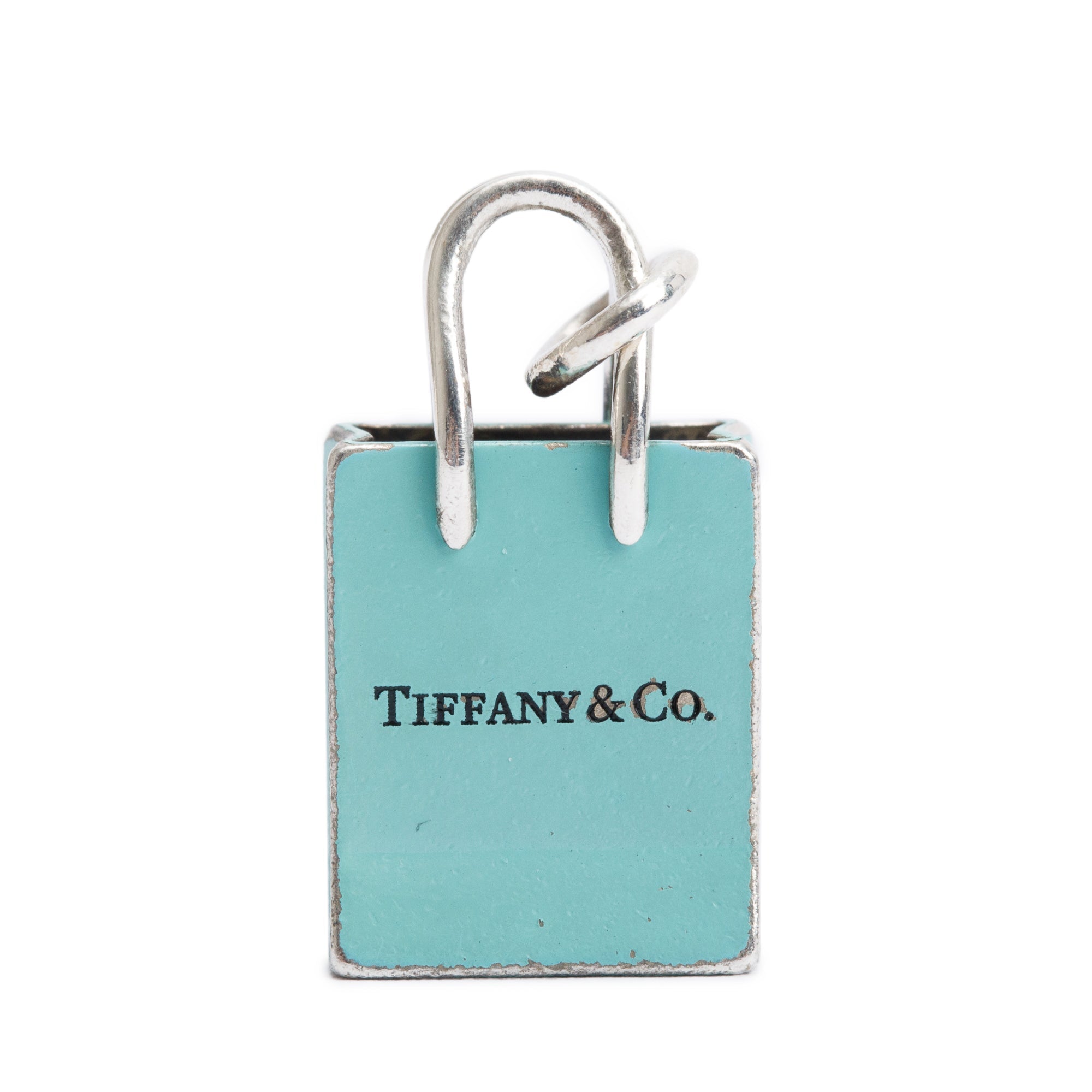 Tiffany & Co. Sterling Silver Blue Enamel Shopping Bag Charm