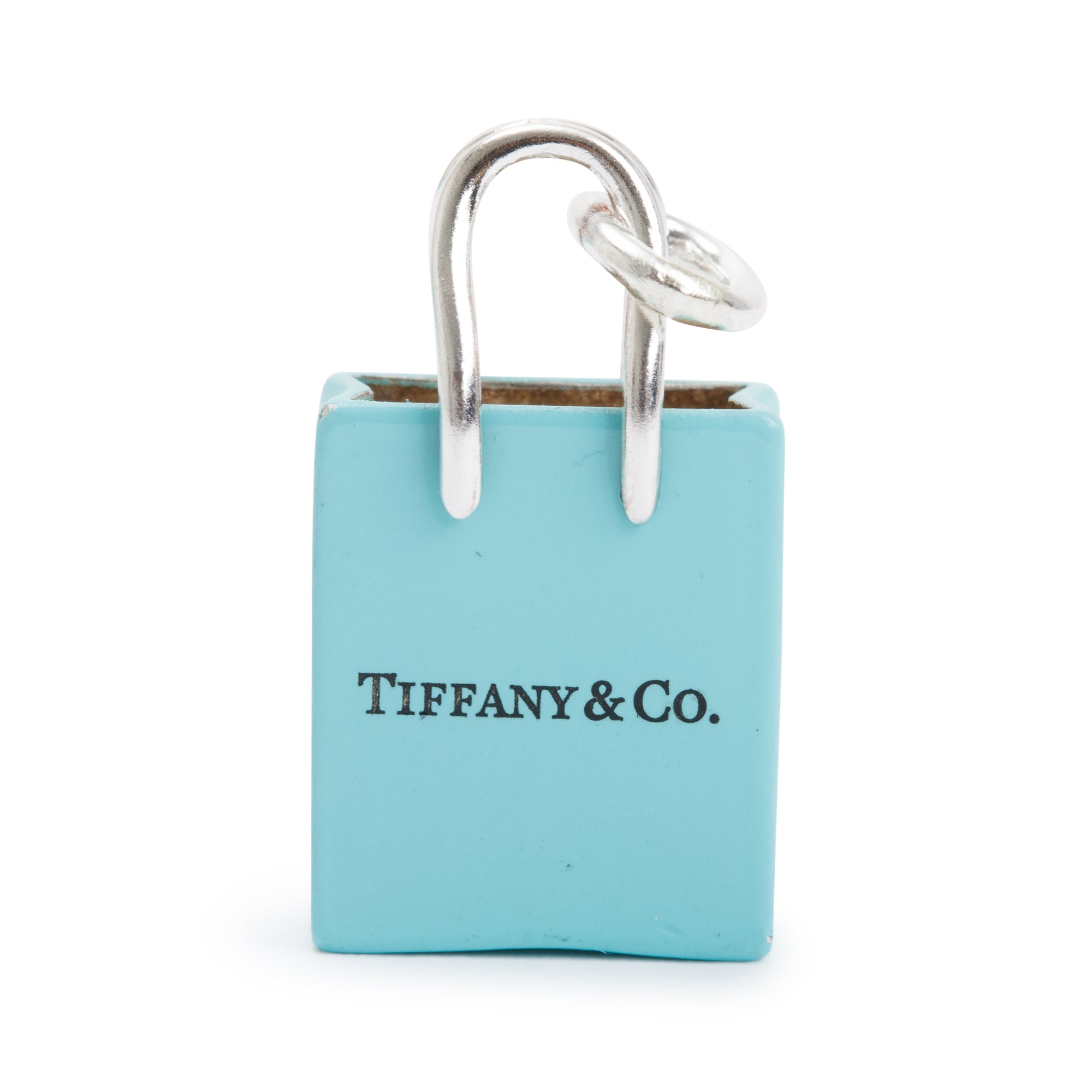 Tiffany & Co. Sterling Silver Blue Enamel Shopping Bag Charm