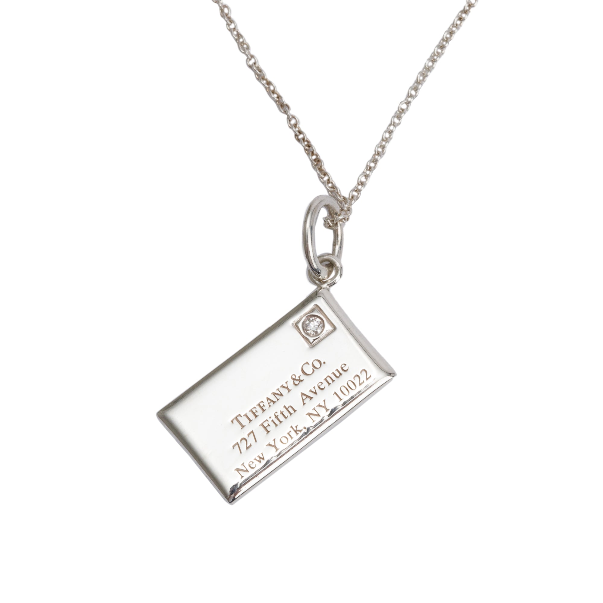 Tiffany & Co. Sterling Silver Diamond Envelope Pendant Necklace