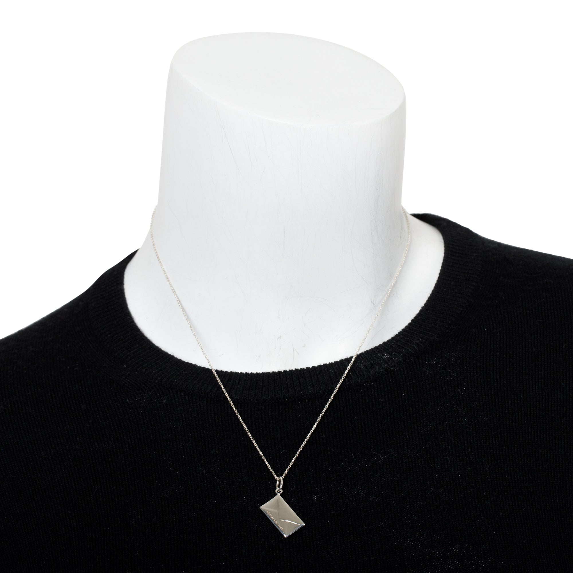 Tiffany & Co. Sterling Silver Diamond Envelope Pendant Necklace