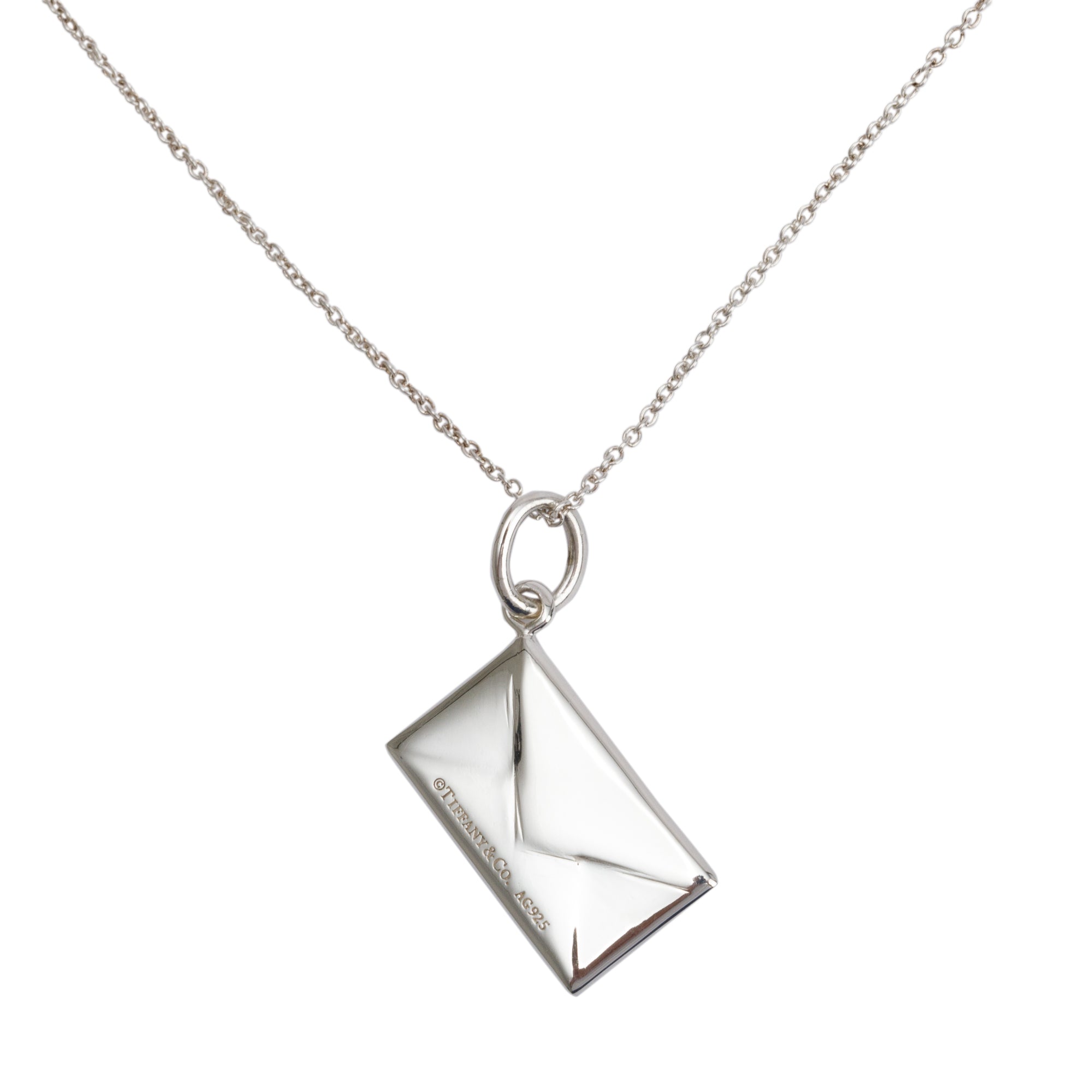 Tiffany & Co. Sterling Silver Diamond Envelope Pendant Necklace
