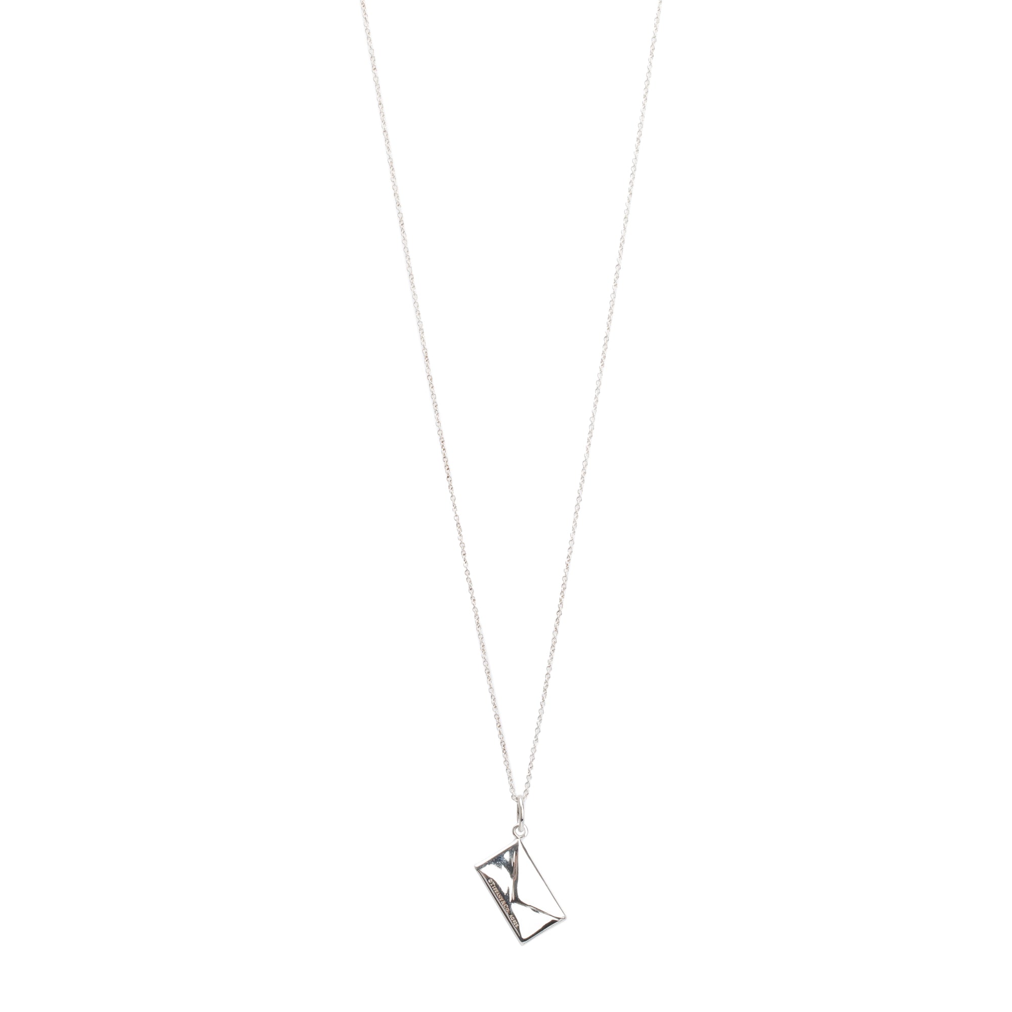 Tiffany & Co. Sterling Silver Diamond Envelope Pendant Necklace