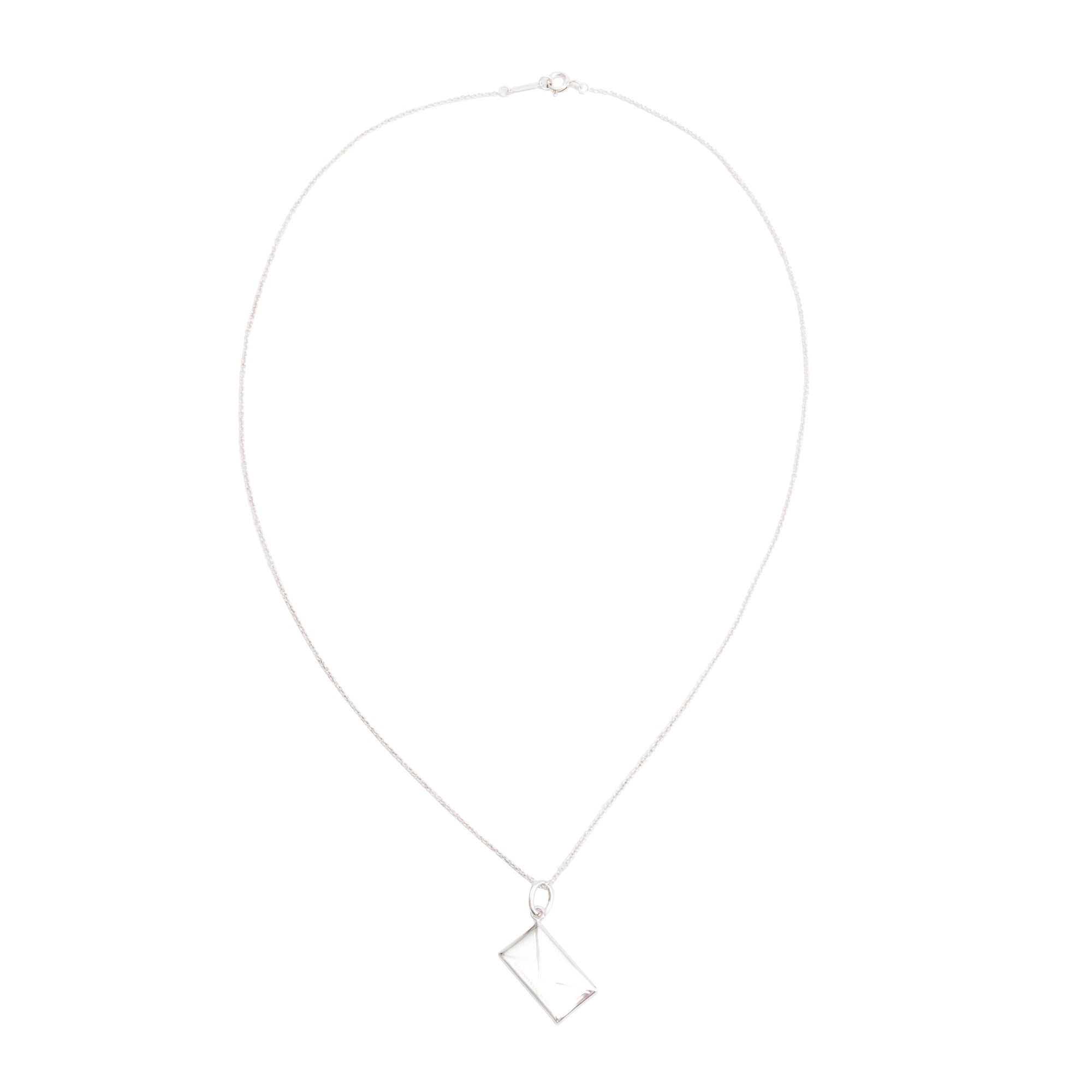 Tiffany & Co. Sterling Silver Diamond Envelope Pendant Necklace