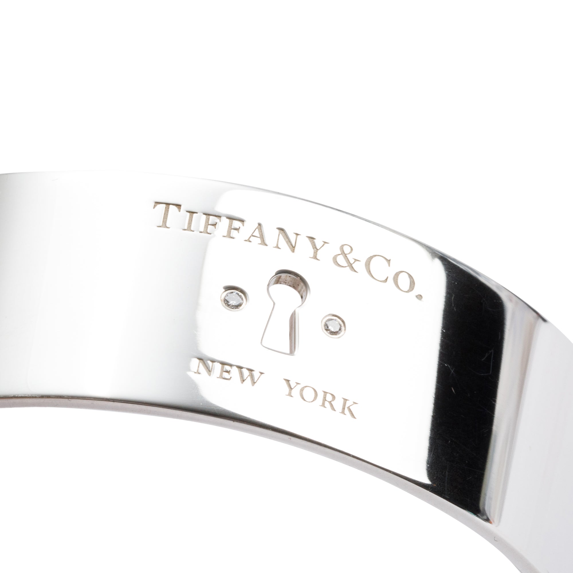 Tiffany & Co. Sterling Silver Diamond Lock Wide Bangle w/ Box