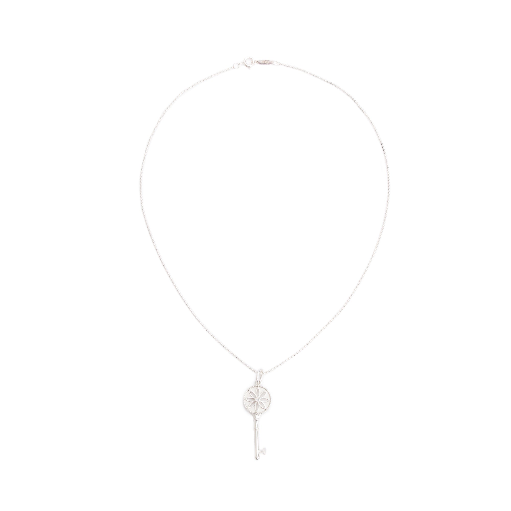 Tiffany & Co. Sterling Silver Diamond Small Daisy Key Pendant Necklace