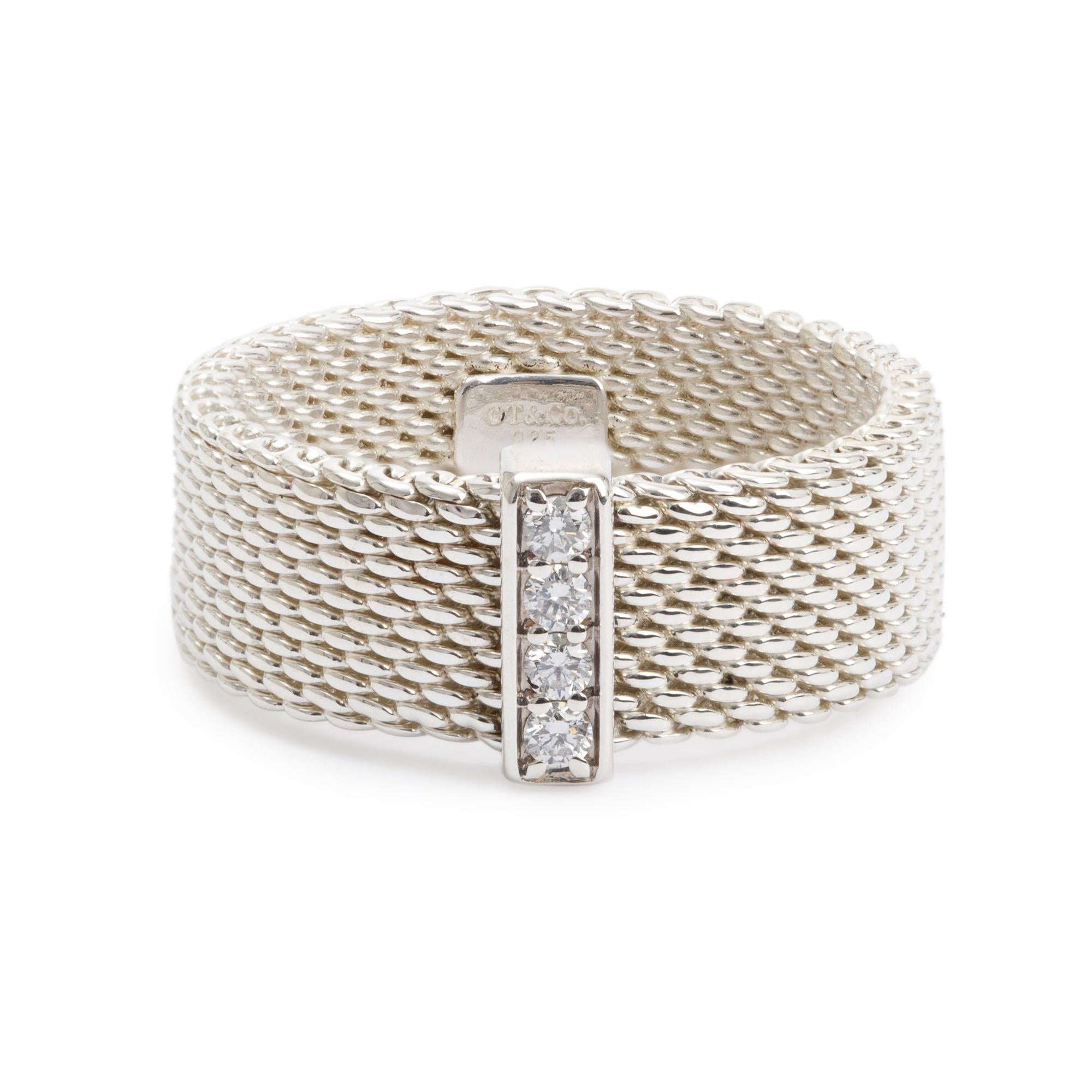 Tiffany & Co. Sterling Silver Diamond Somerset, Size 6