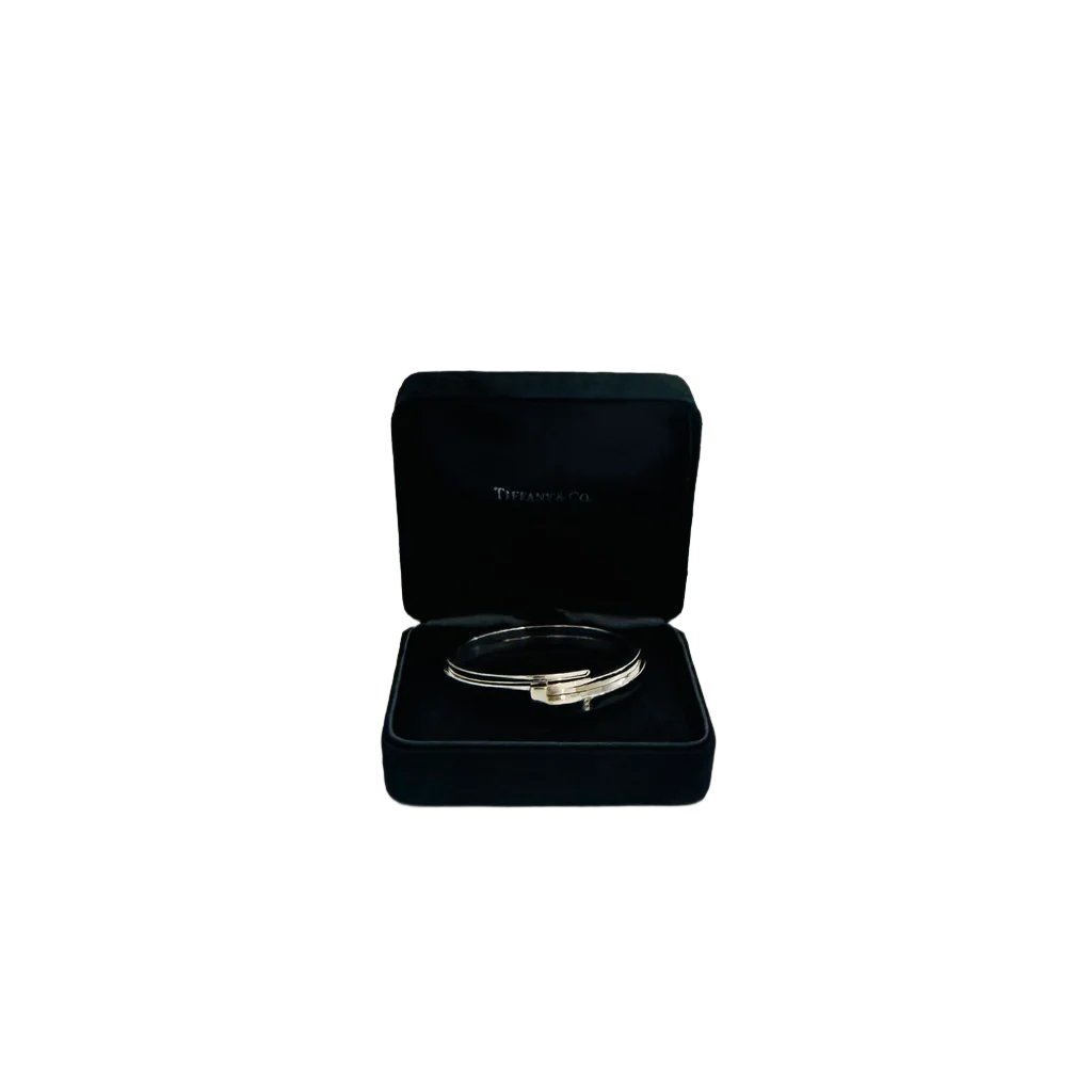 Tiffany & Co. Sterling Silver Diamond T Square Wrap Bracelet w/ Box