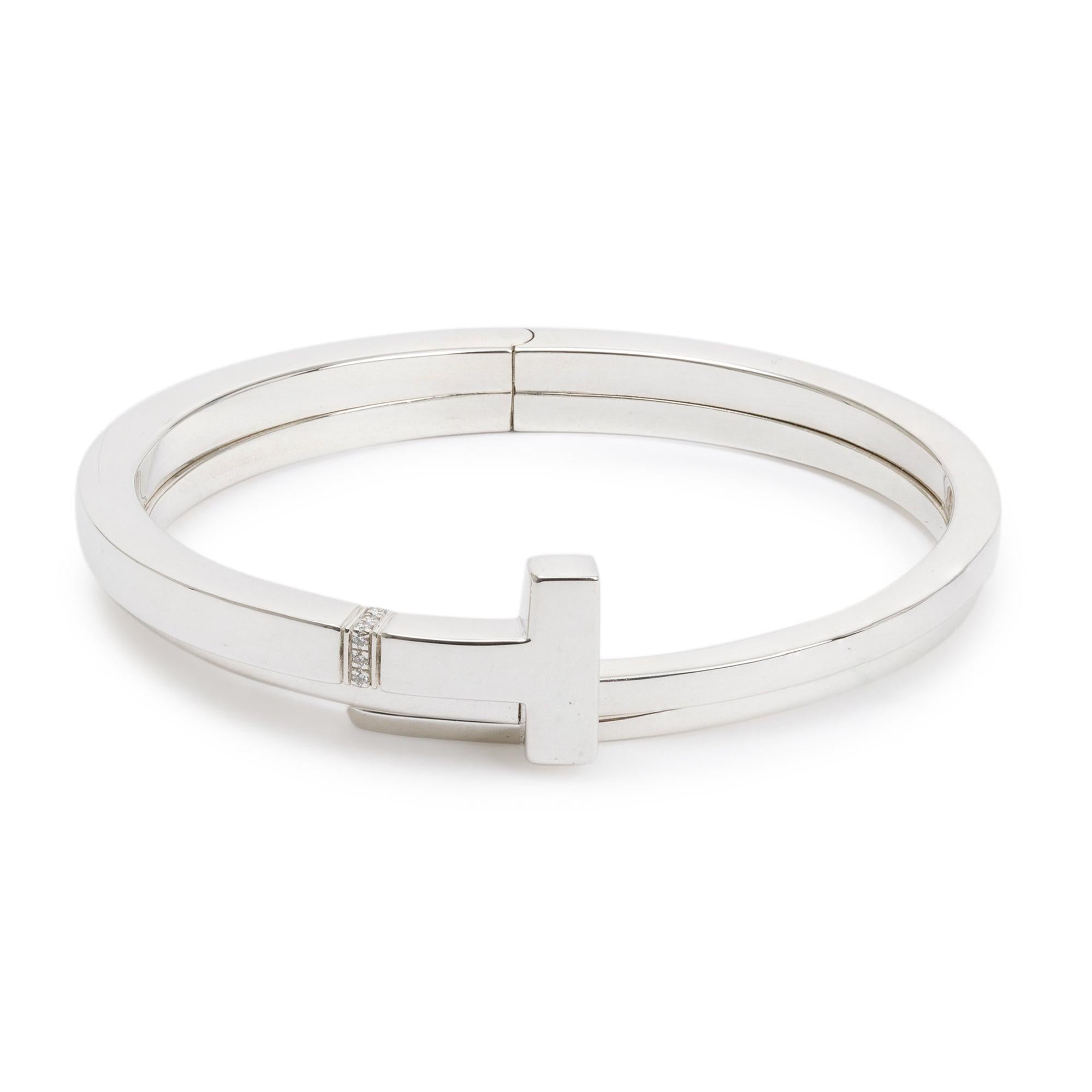 Tiffany & Co. Sterling Silver Diamond T Square Wrap Bracelet