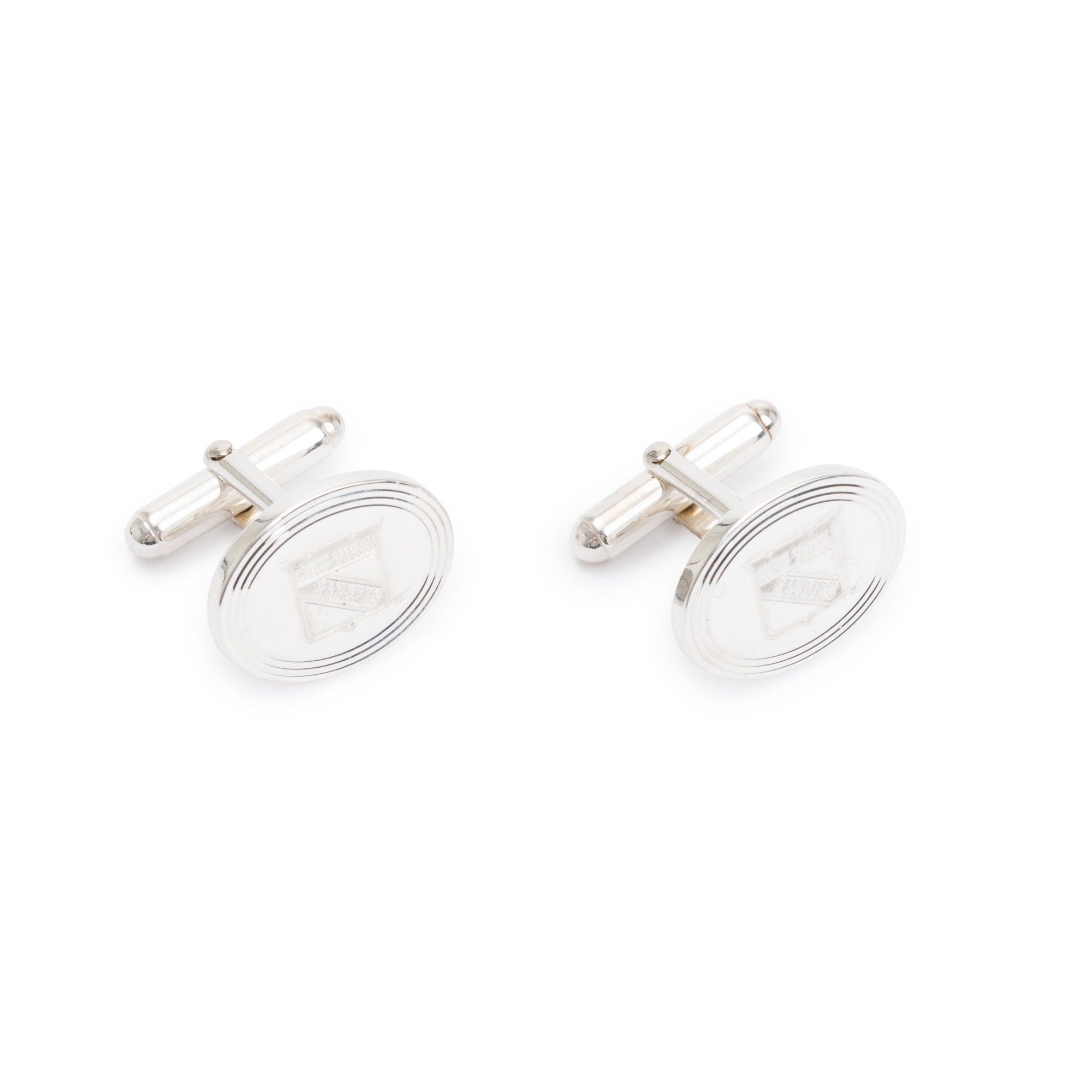 Tiffany & Co. Sterling Silver Engine-Turned 'New York Rangers' Oval Cuff Links
