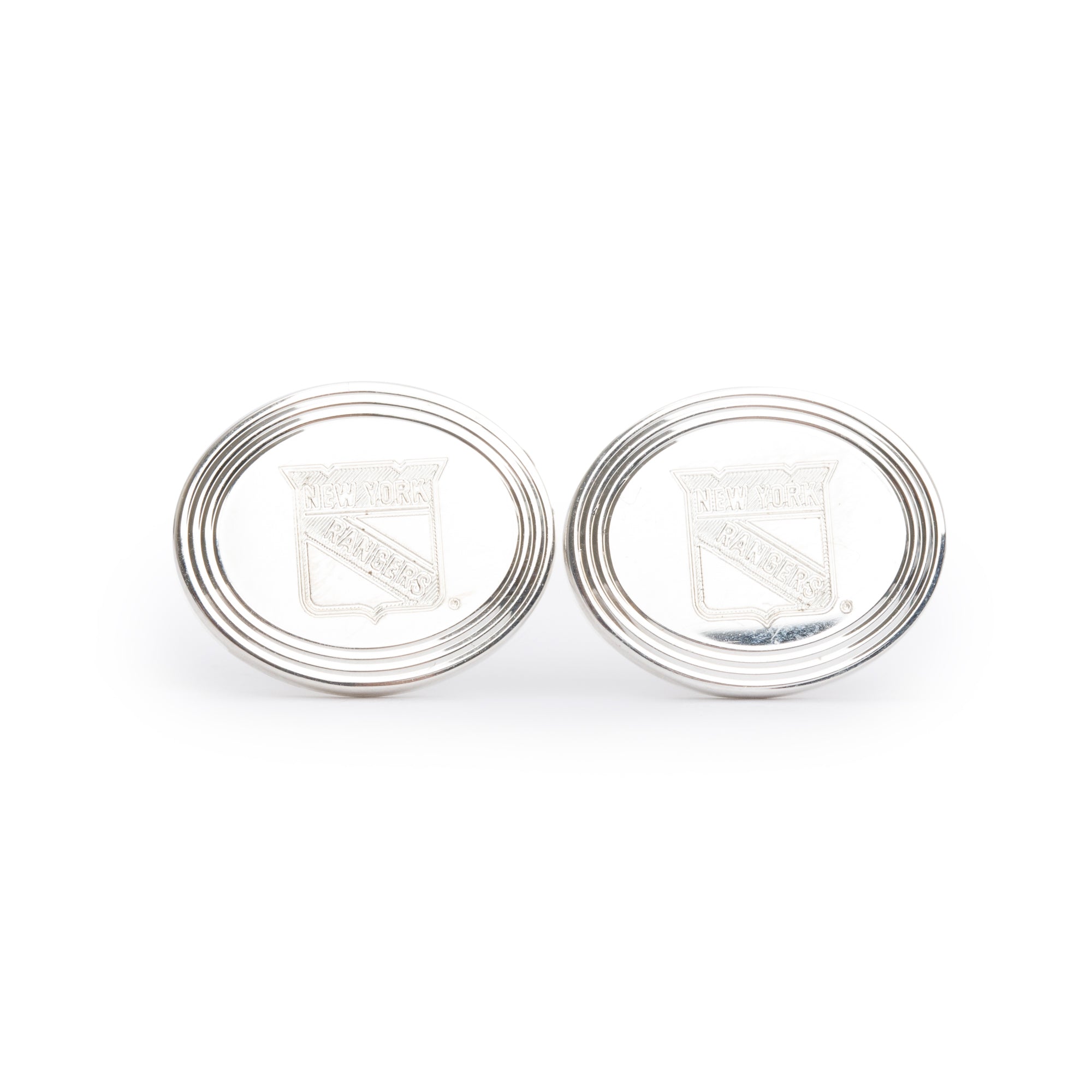 Tiffany & Co. Sterling Silver Engine-Turned 'New York Rangers' Oval Cuff Links