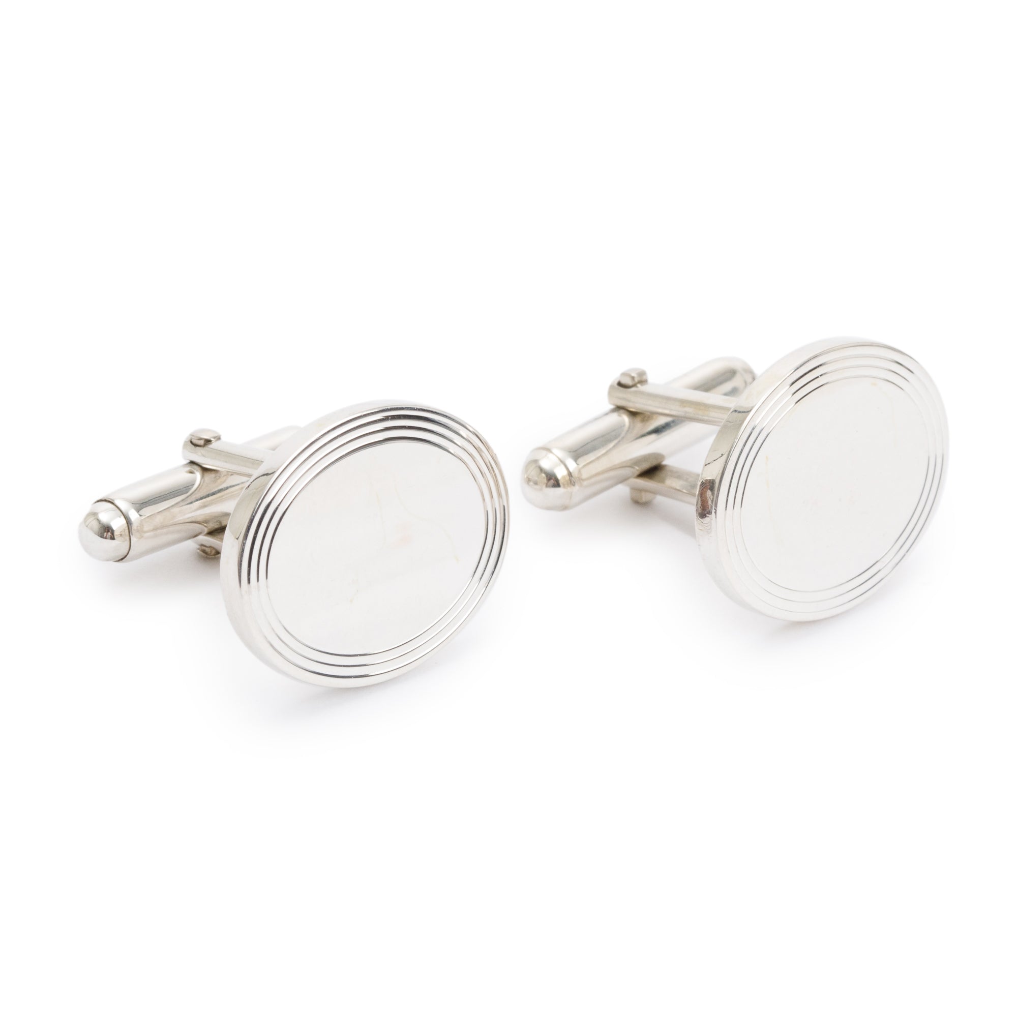 Tiffany & Co. Sterling Silver Engine-Turned Oval Cuff Links