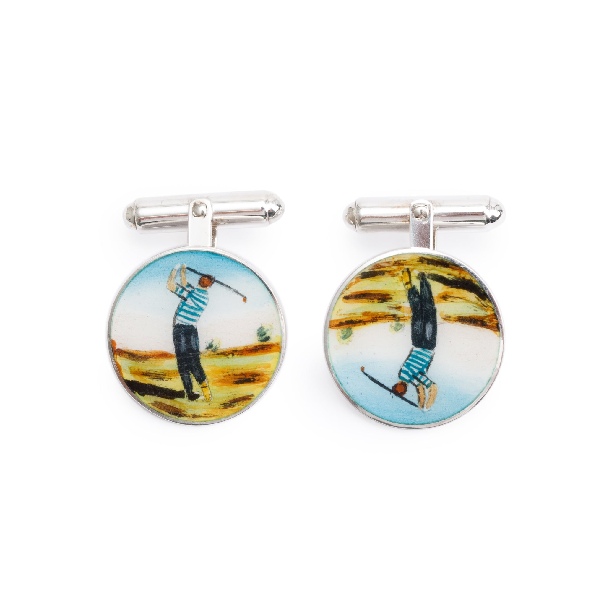 Tiffany & Co. Sterling Silver Golf Player Enamel Cufflinks