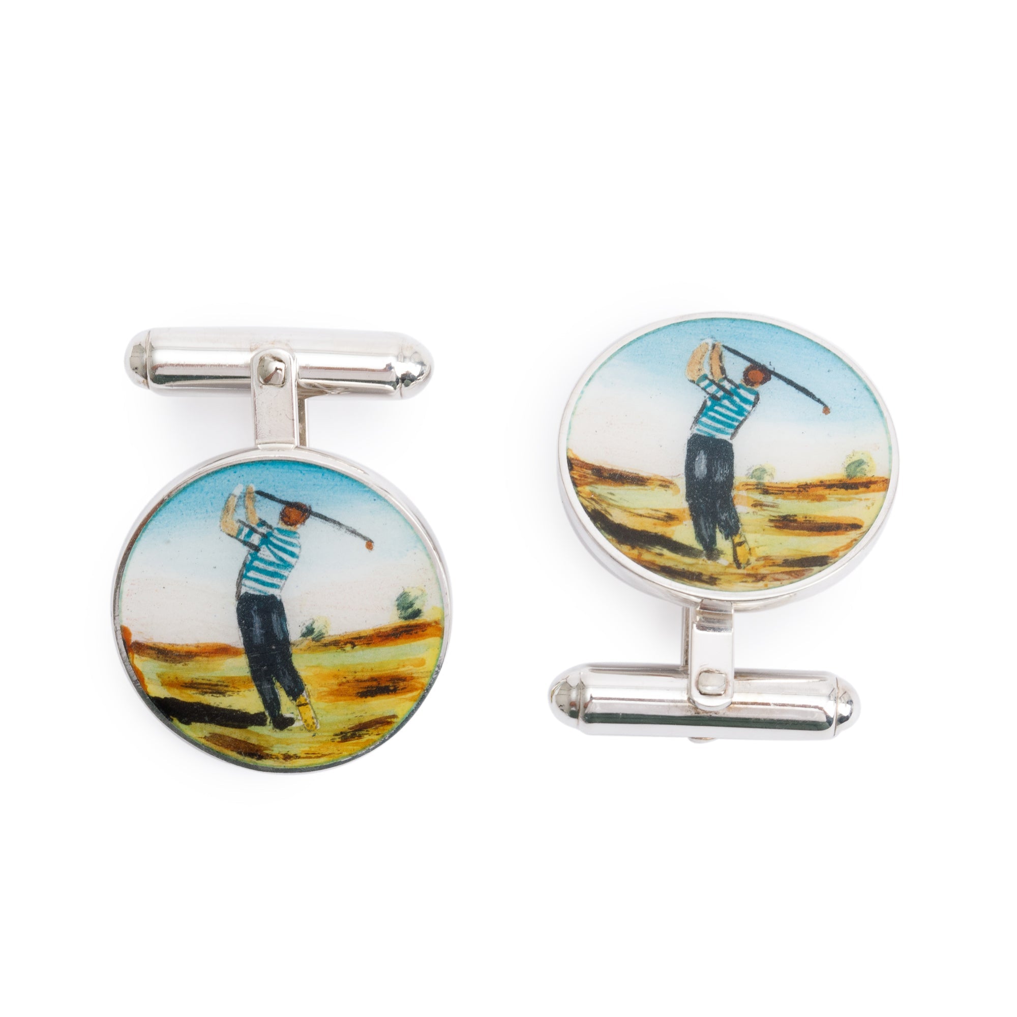 Tiffany & Co. Sterling Silver Golf Player Enamel Cufflinks