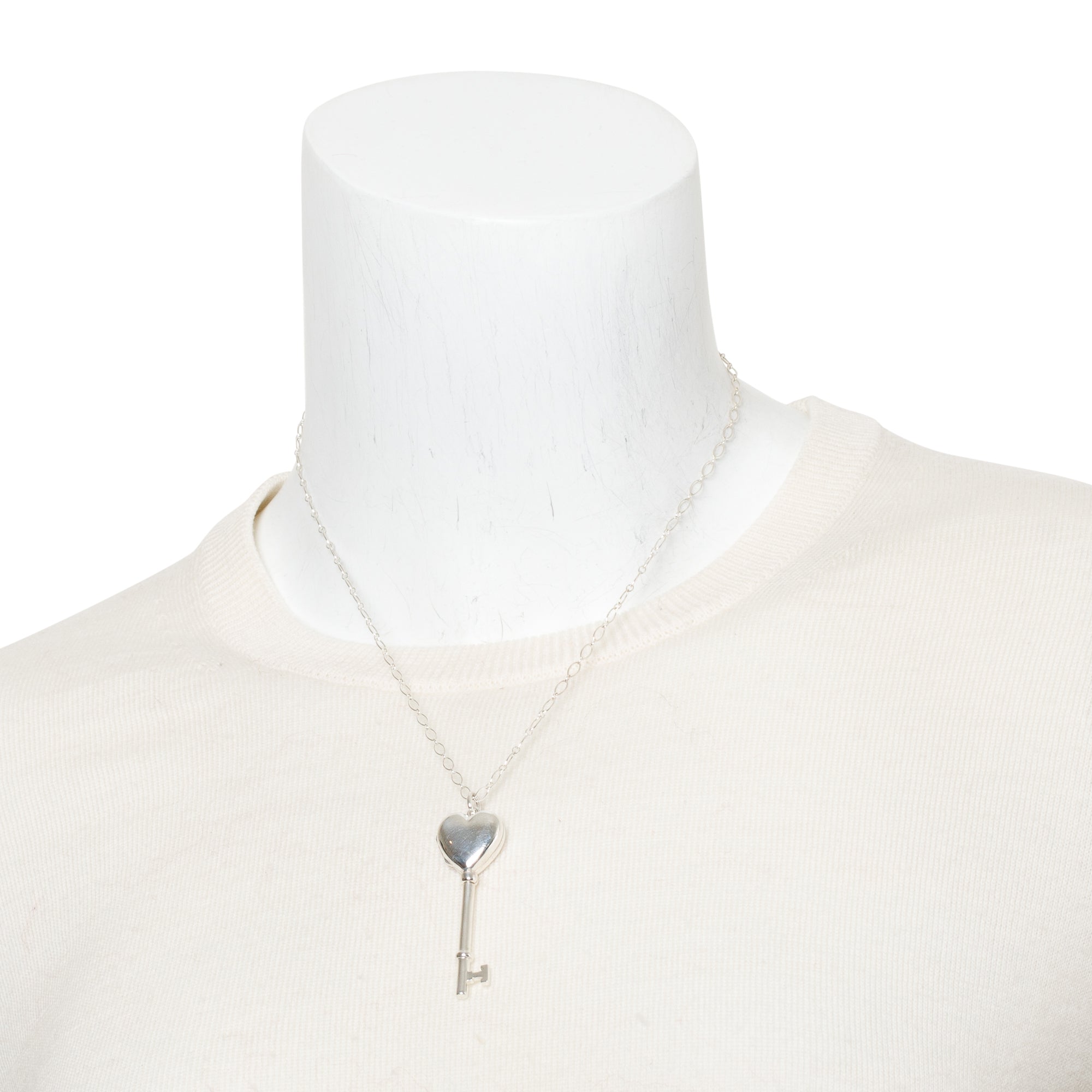 Tiffany & Co. Sterling Silver Heart Locket Key Pendant Necklace