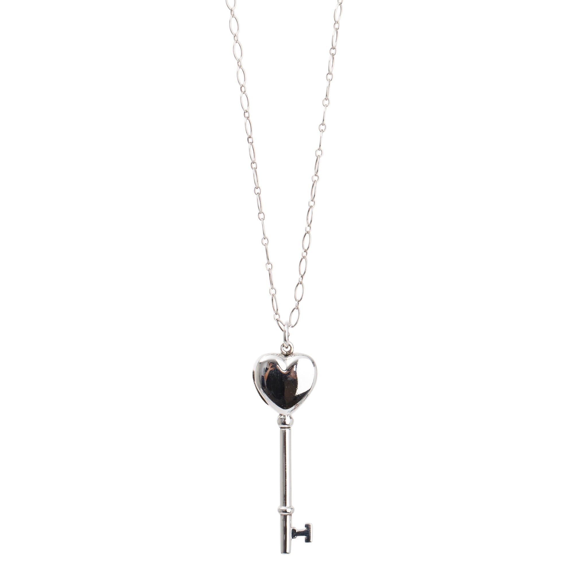Tiffany & Co. Sterling Silver Heart Locket Key Pendant Necklace