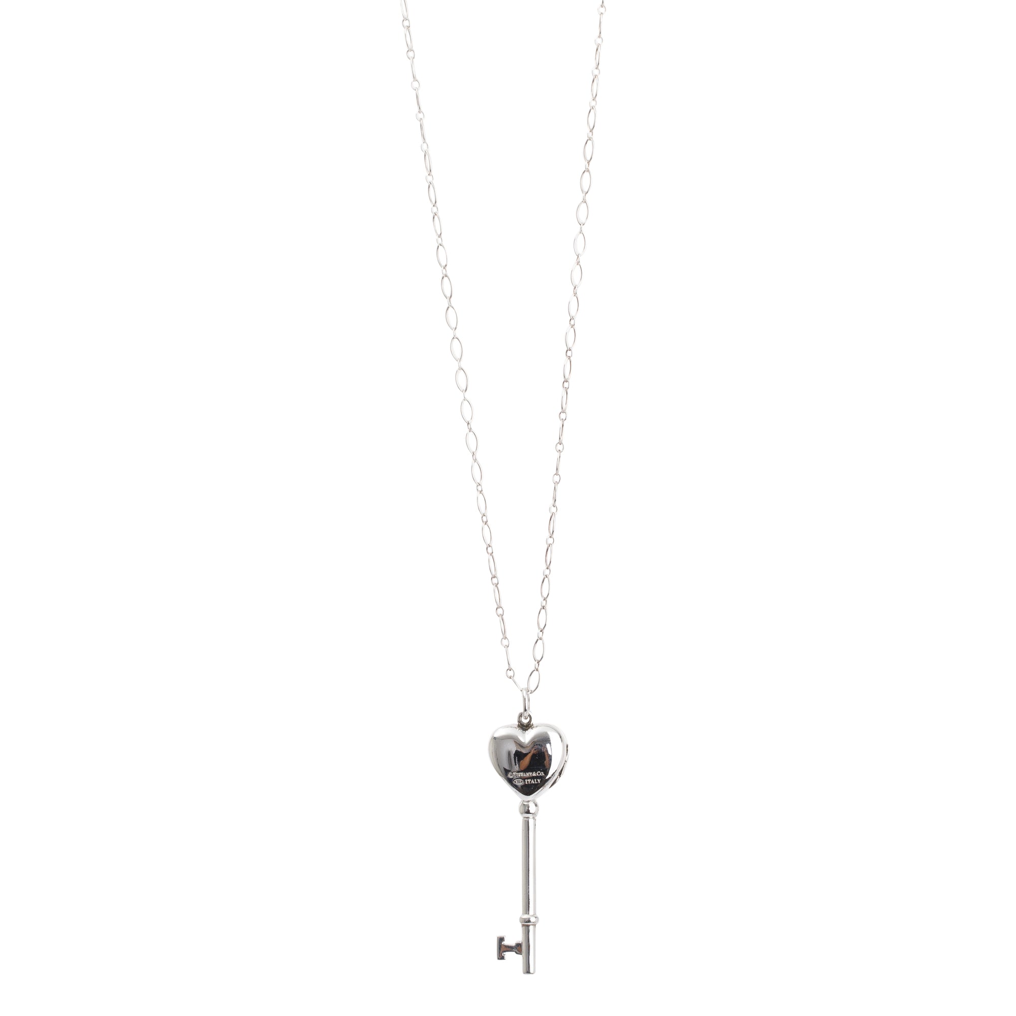 Tiffany & Co. Sterling Silver Heart Locket Key Pendant Necklace
