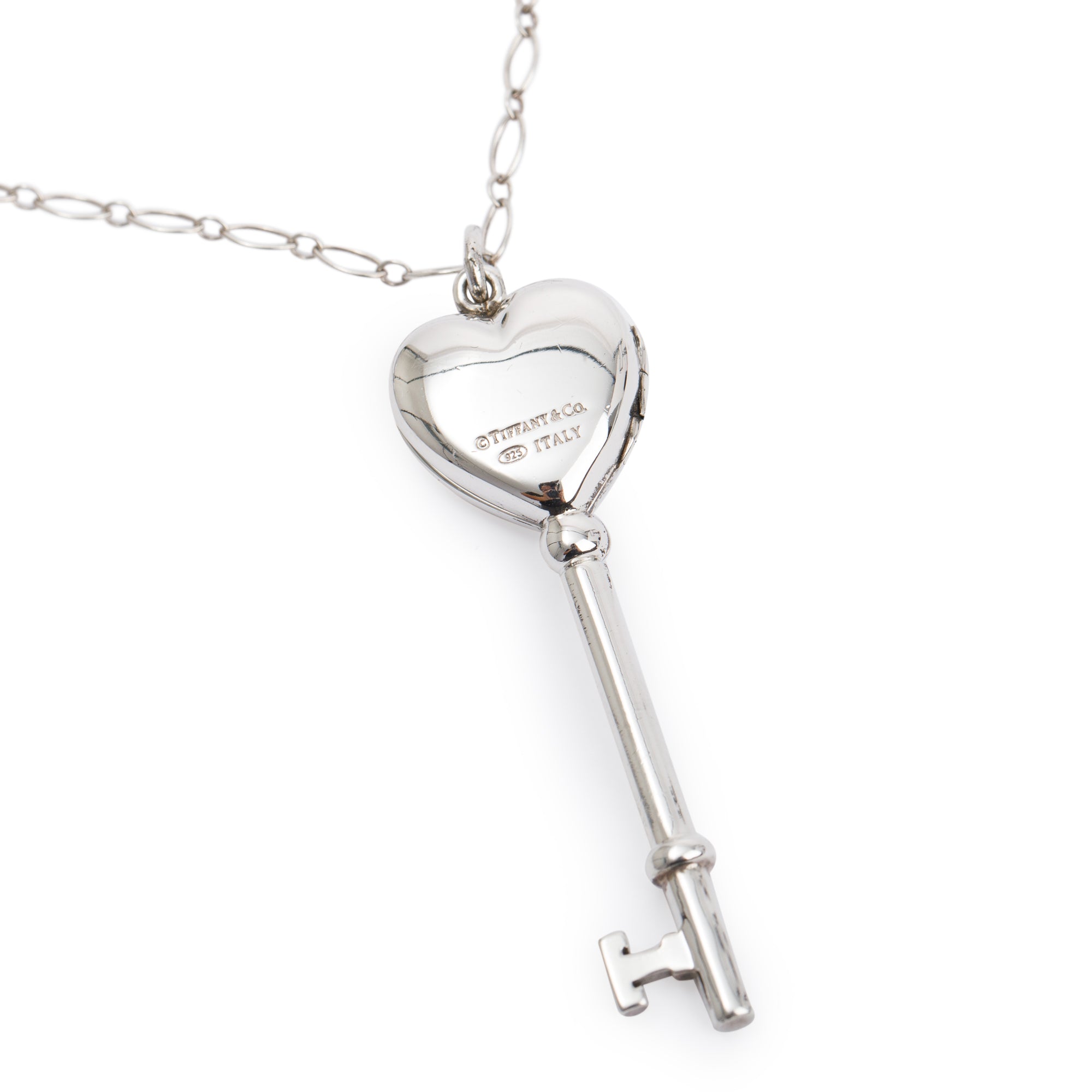 Tiffany & Co. Sterling Silver Heart Locket Key Pendant Necklace