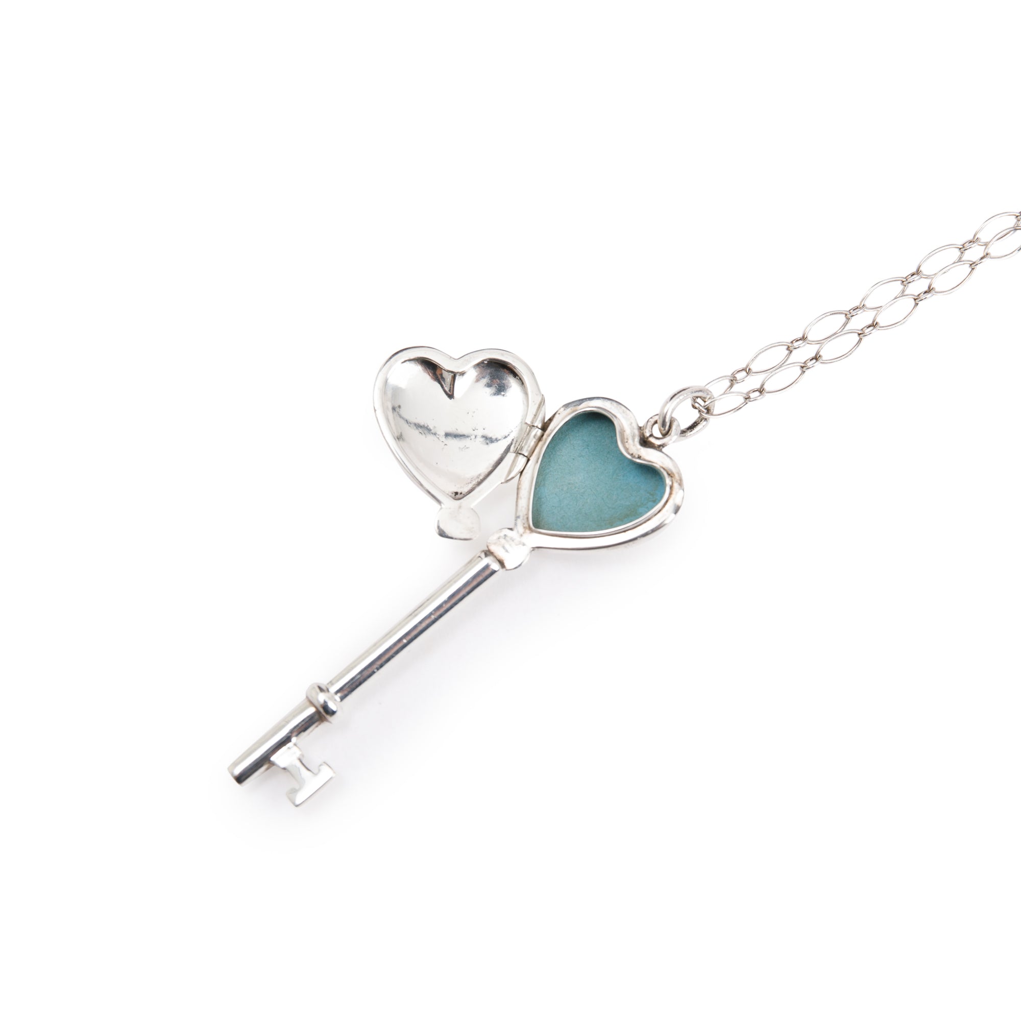 Tiffany & Co. Sterling Silver Heart Locket Key Pendant Necklace