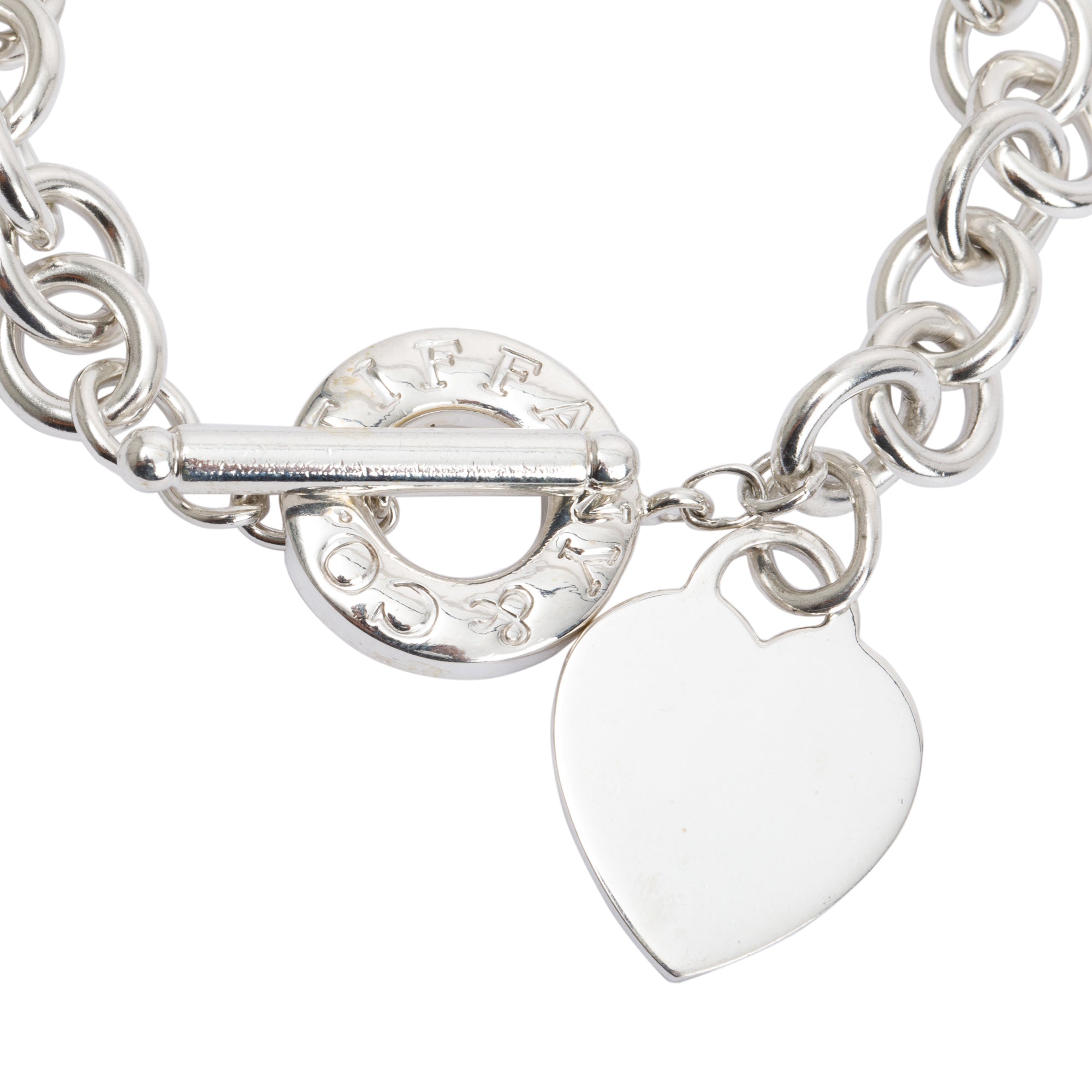 Tiffany & Co. Sterling Silver Heart Tag Charm Bracelet with Toggle Clasp