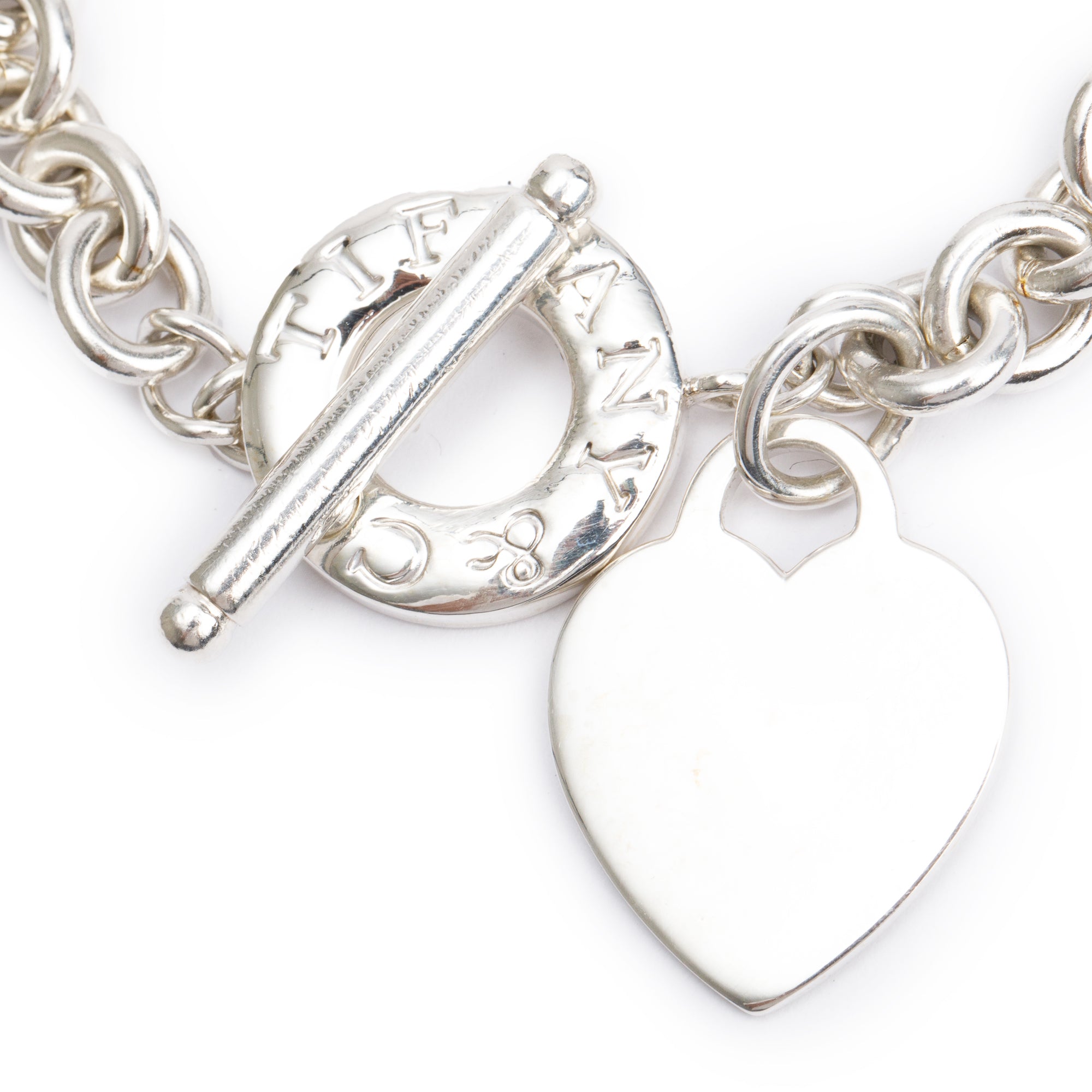 Tiffany & Co. Sterling Silver Heart Tag Charm Bracelet with Toggle Clasp