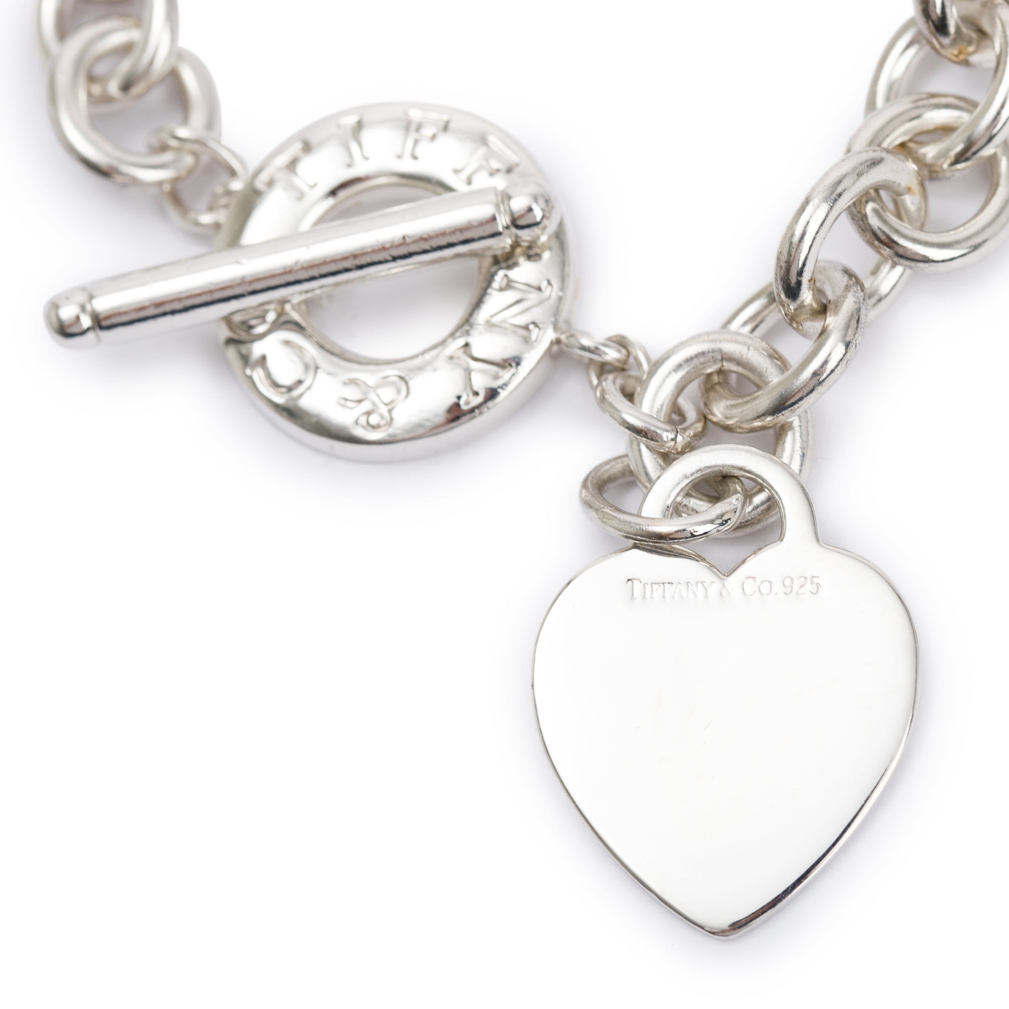 Tiffany & Co. Sterling Silver Heart Tag Charm Bracelet with Toggle Clasp