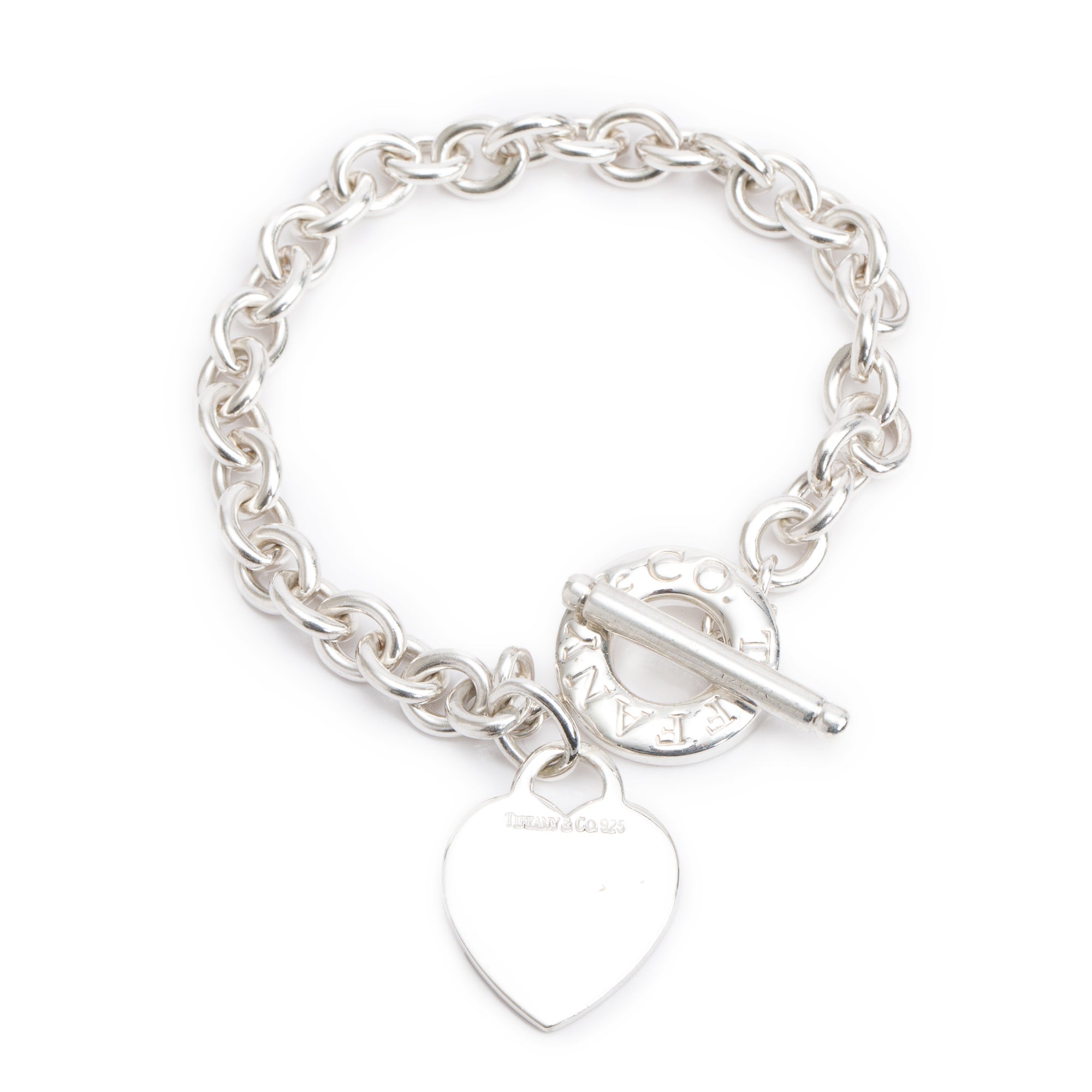 Tiffany & Co. Sterling Silver Heart Tag Charm Bracelet with Toggle Clasp