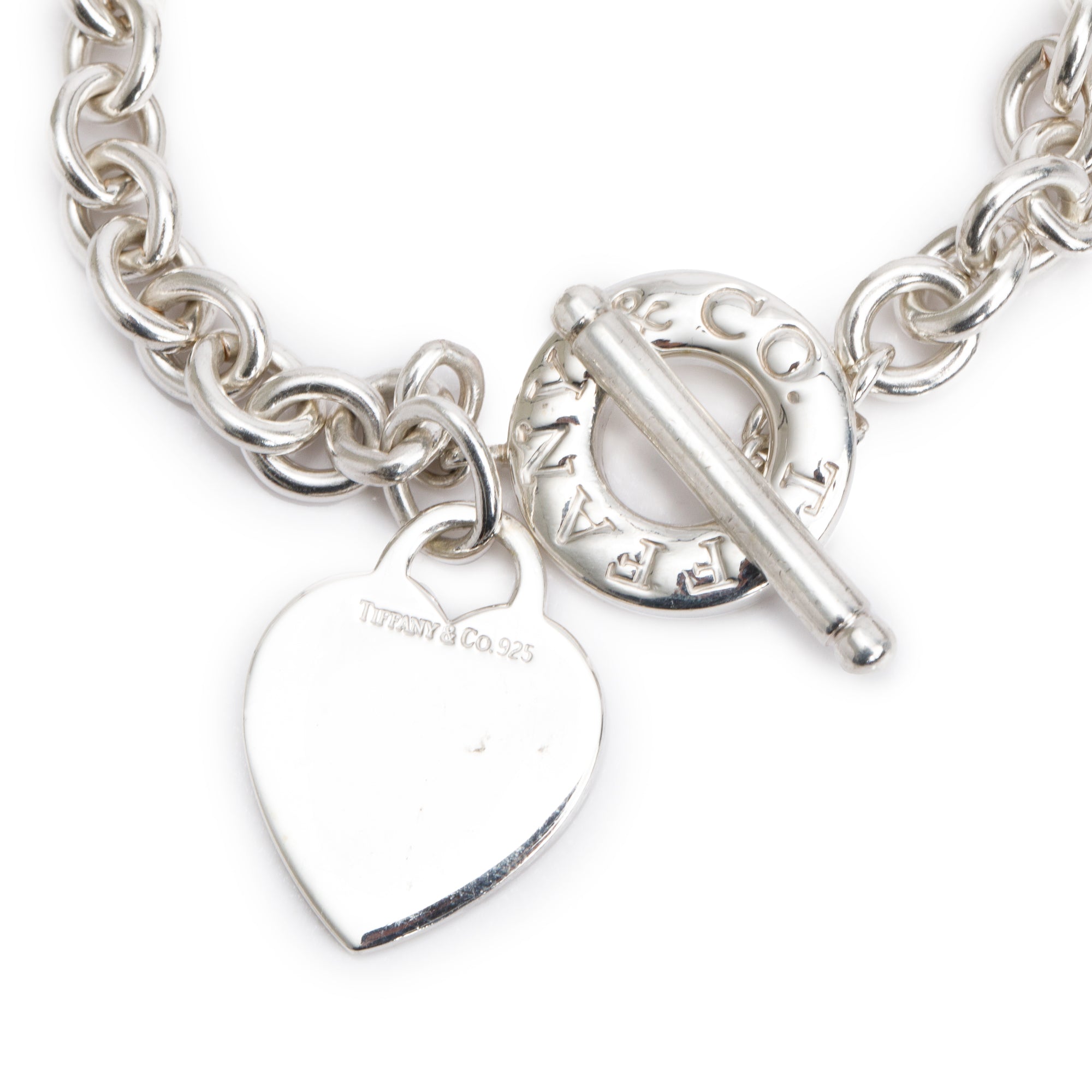 Tiffany & Co. Sterling Silver Heart Tag Charm Bracelet with Toggle Clasp