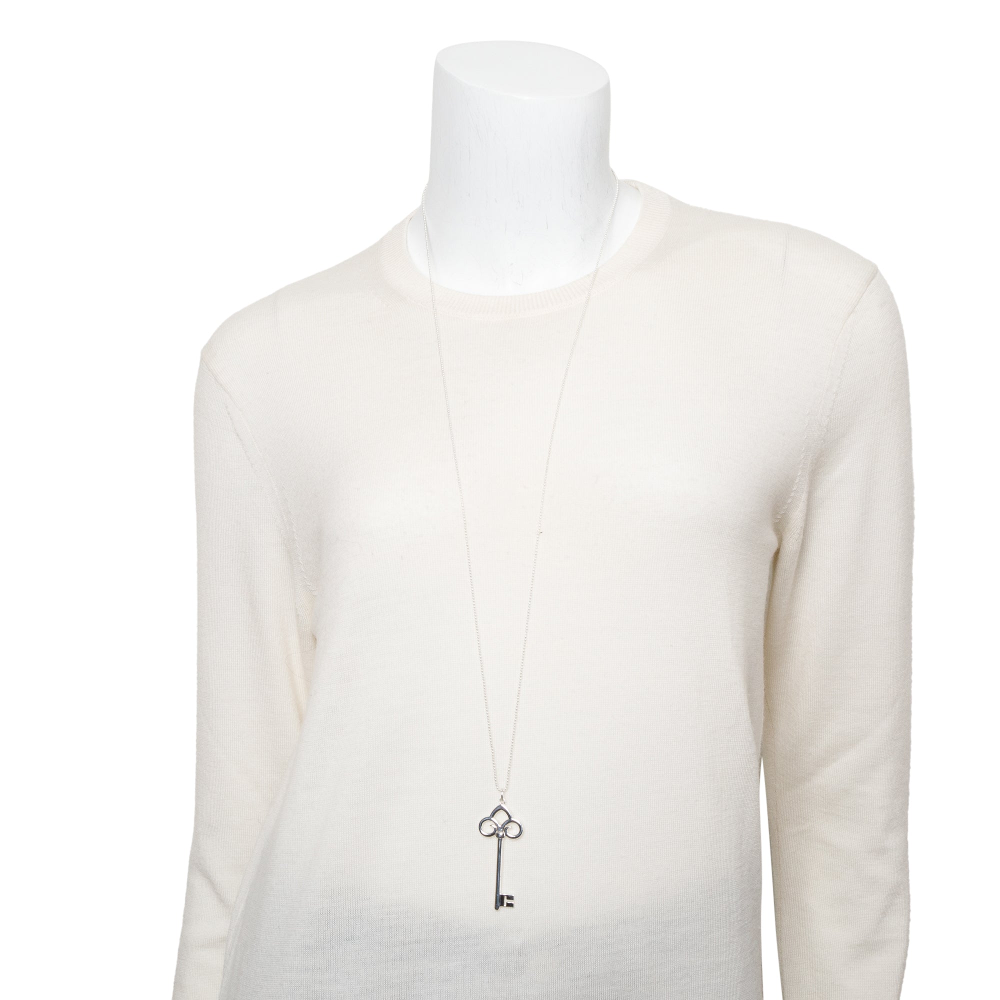 Tiffany & Co. Sterling Silver Large Fleur de Lis Key Pendant Necklace