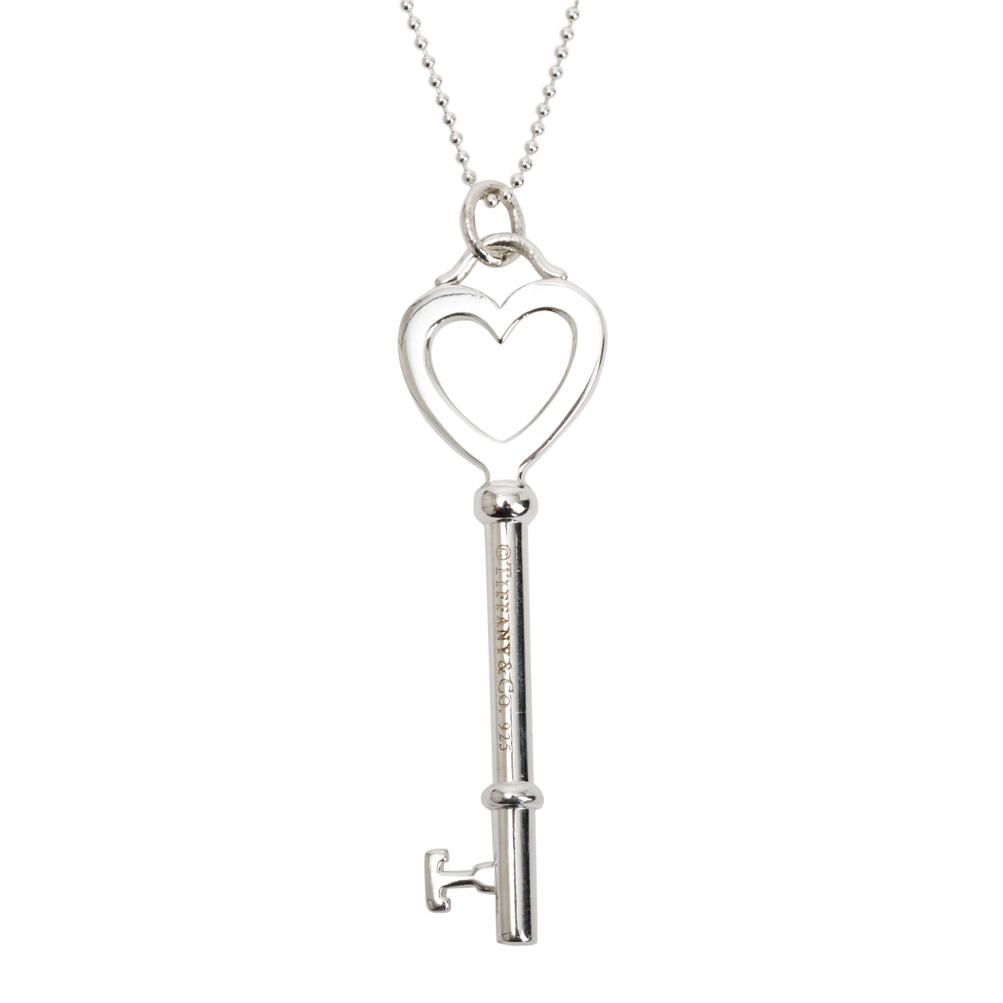Tiffany & Co. Sterling Silver Large Heart Key Pendant Necklace
