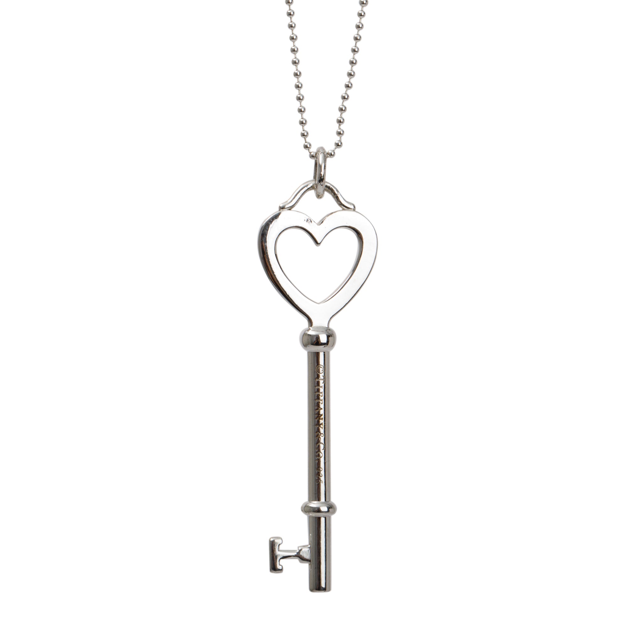 Tiffany & Co. Sterling Silver Large Heart Key Pendant Necklace