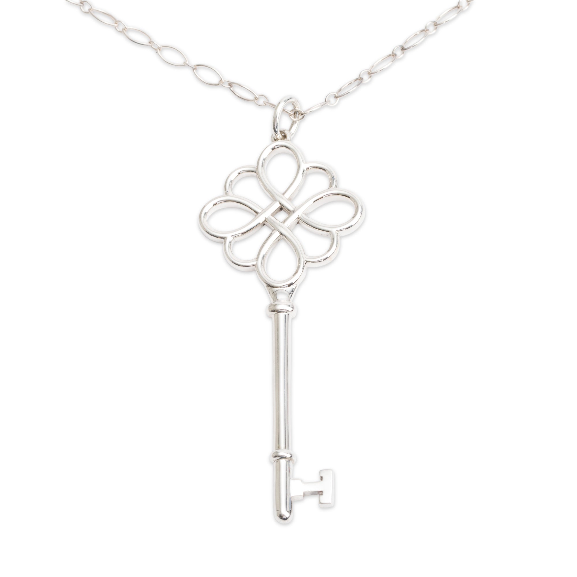 Tiffany & Co. Sterling Silver Large Love Knot Key Pendant Necklace