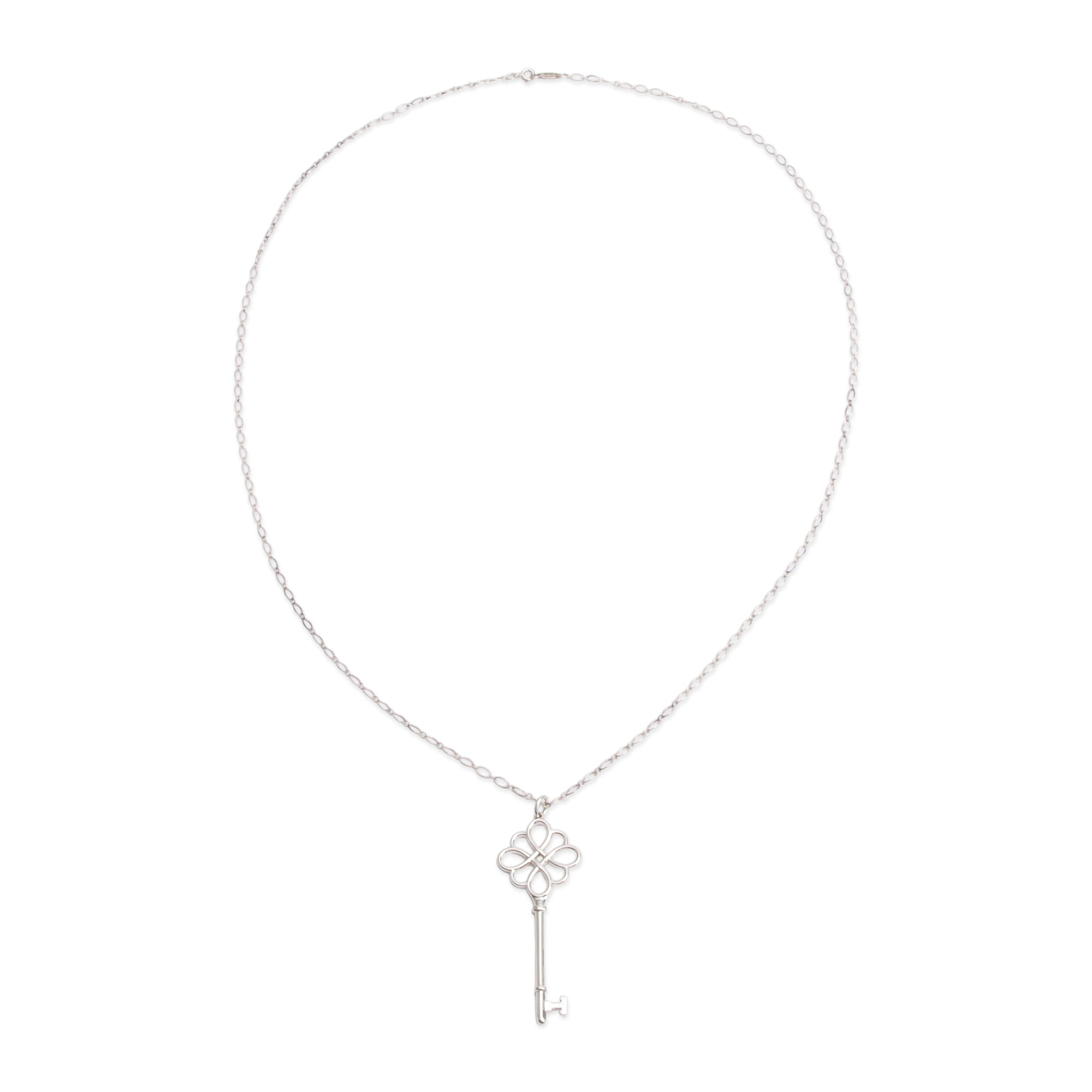 Tiffany & Co. Sterling Silver Large Love Knot Key Pendant Necklace