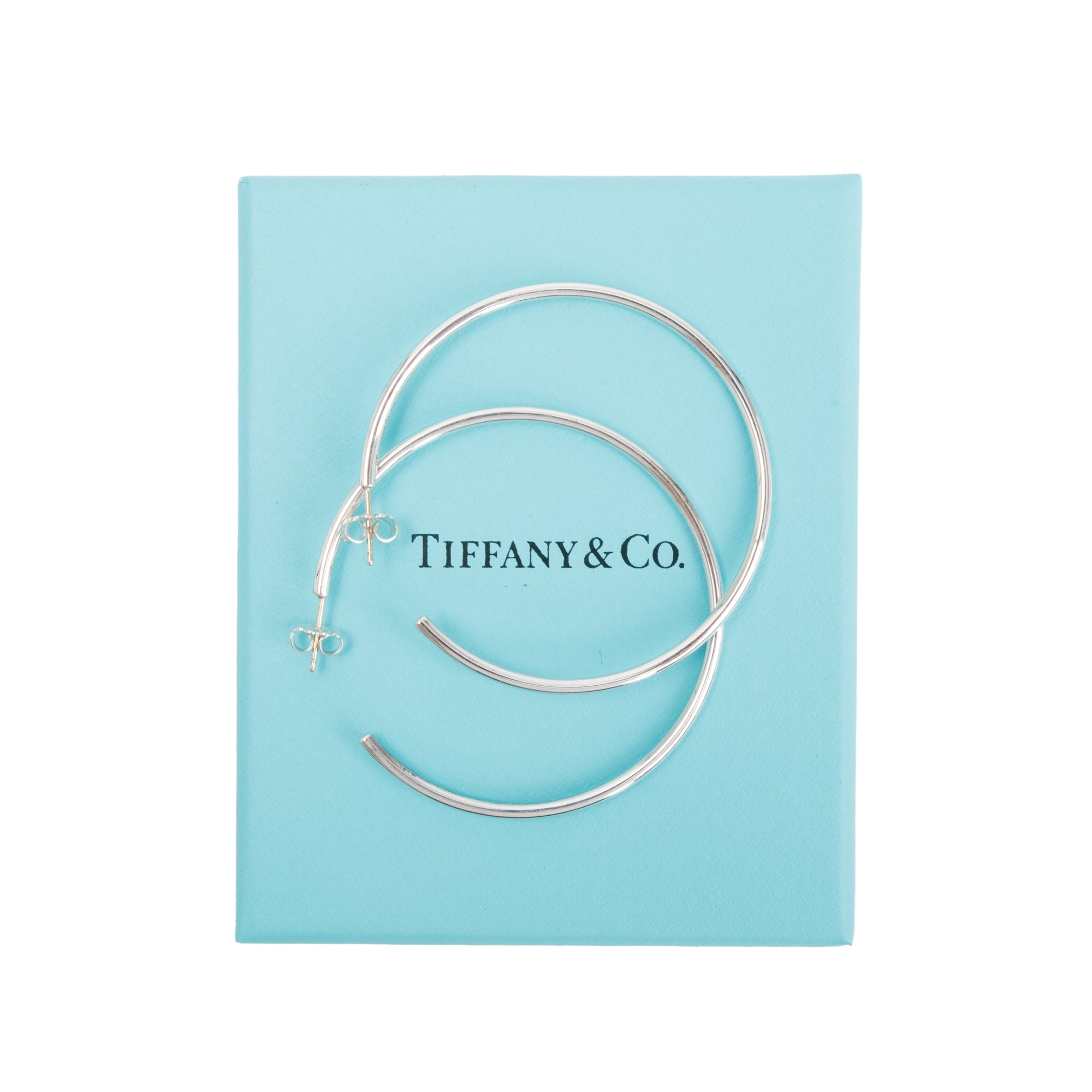 Tiffany & Co. Sterling Silver Large Narrow Hoop Earrings w/ Box