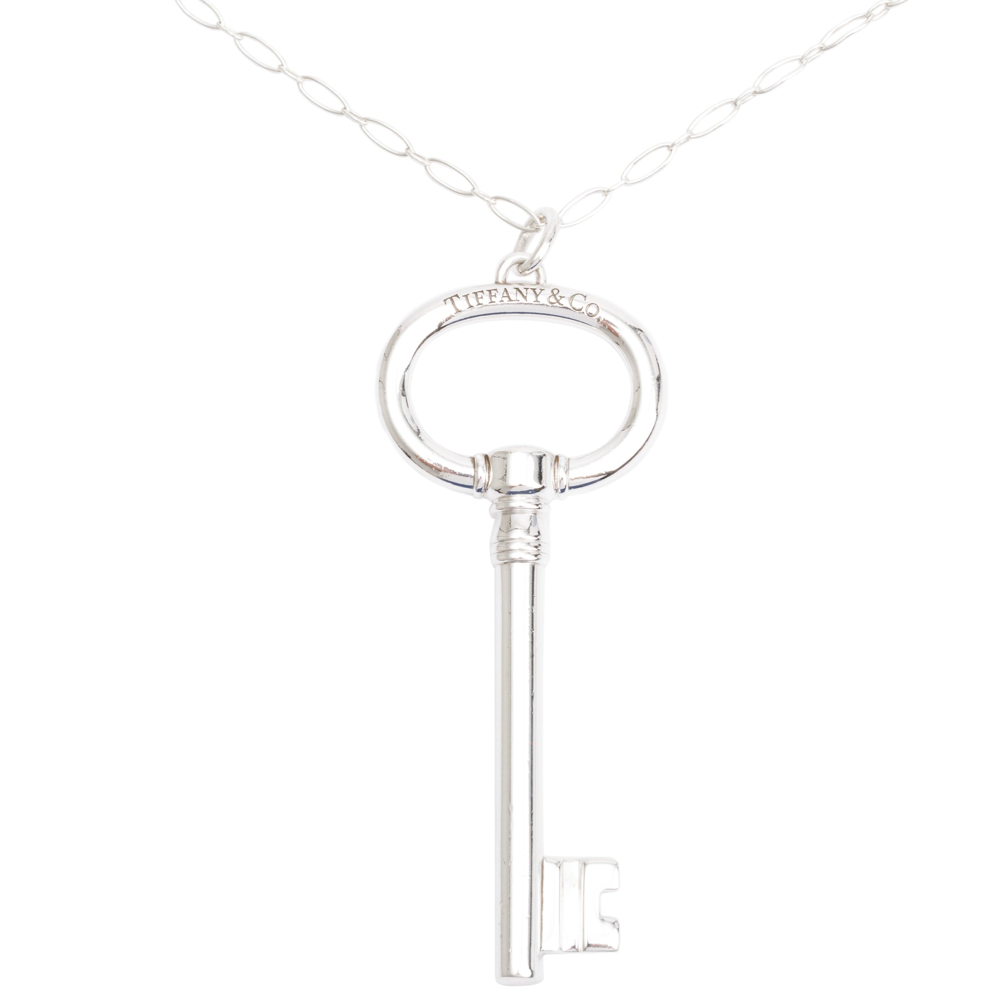 Tiffany & Co. Sterling Silver Large Oval Key Pendant Necklace