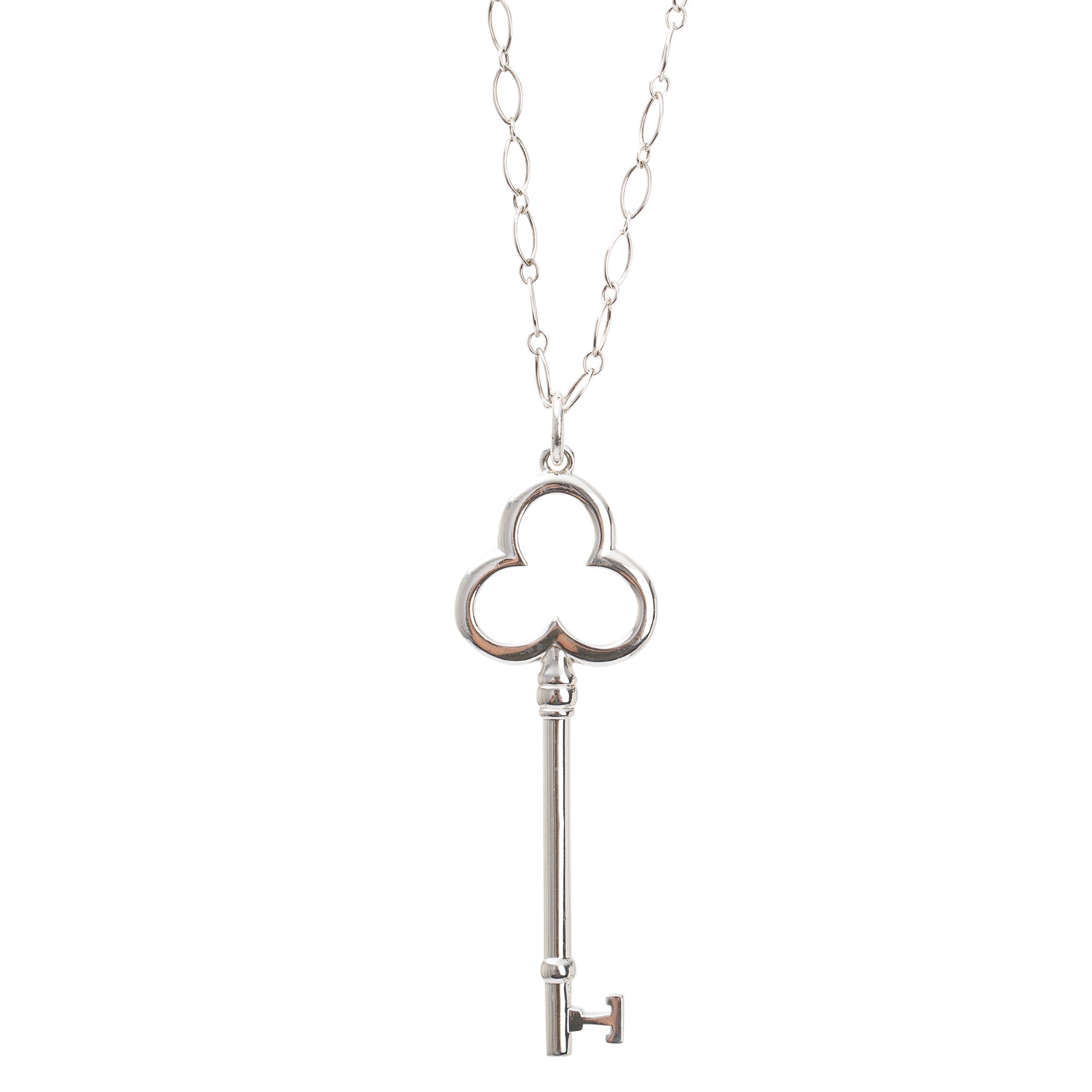 Tiffany & Co. Sterling Silver Large Trefoil Key Pendant Necklace