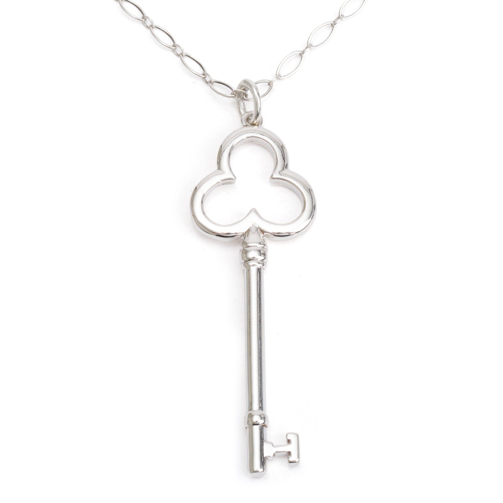Tiffany & Co. Sterling Silver Large Trefoil Key Pendant Necklace