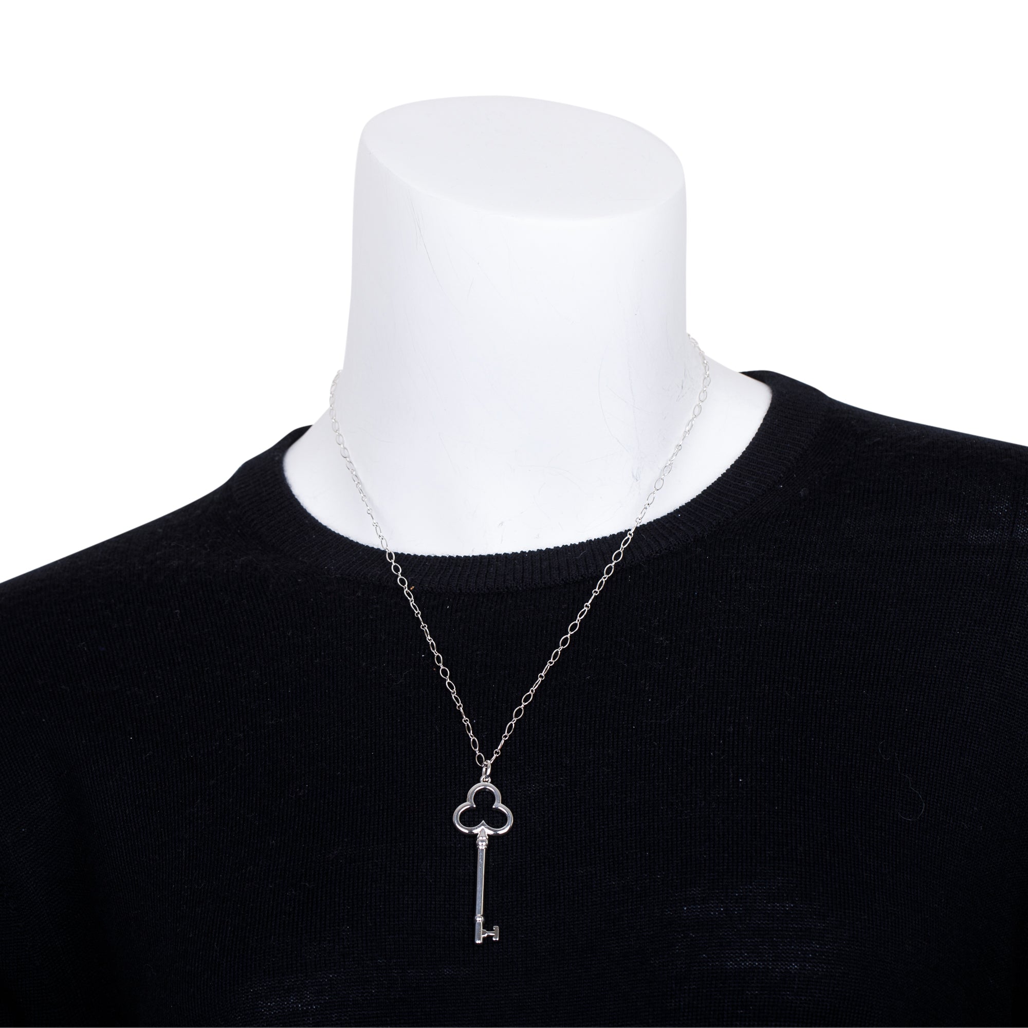 Tiffany & Co. Sterling Silver Large Trefoil Key Pendant Necklace