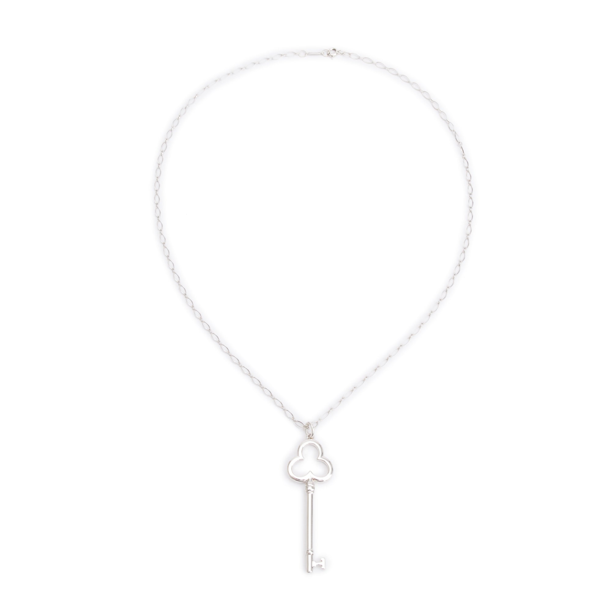 Tiffany & Co. Sterling Silver Large Trefoil Key Pendant Necklace