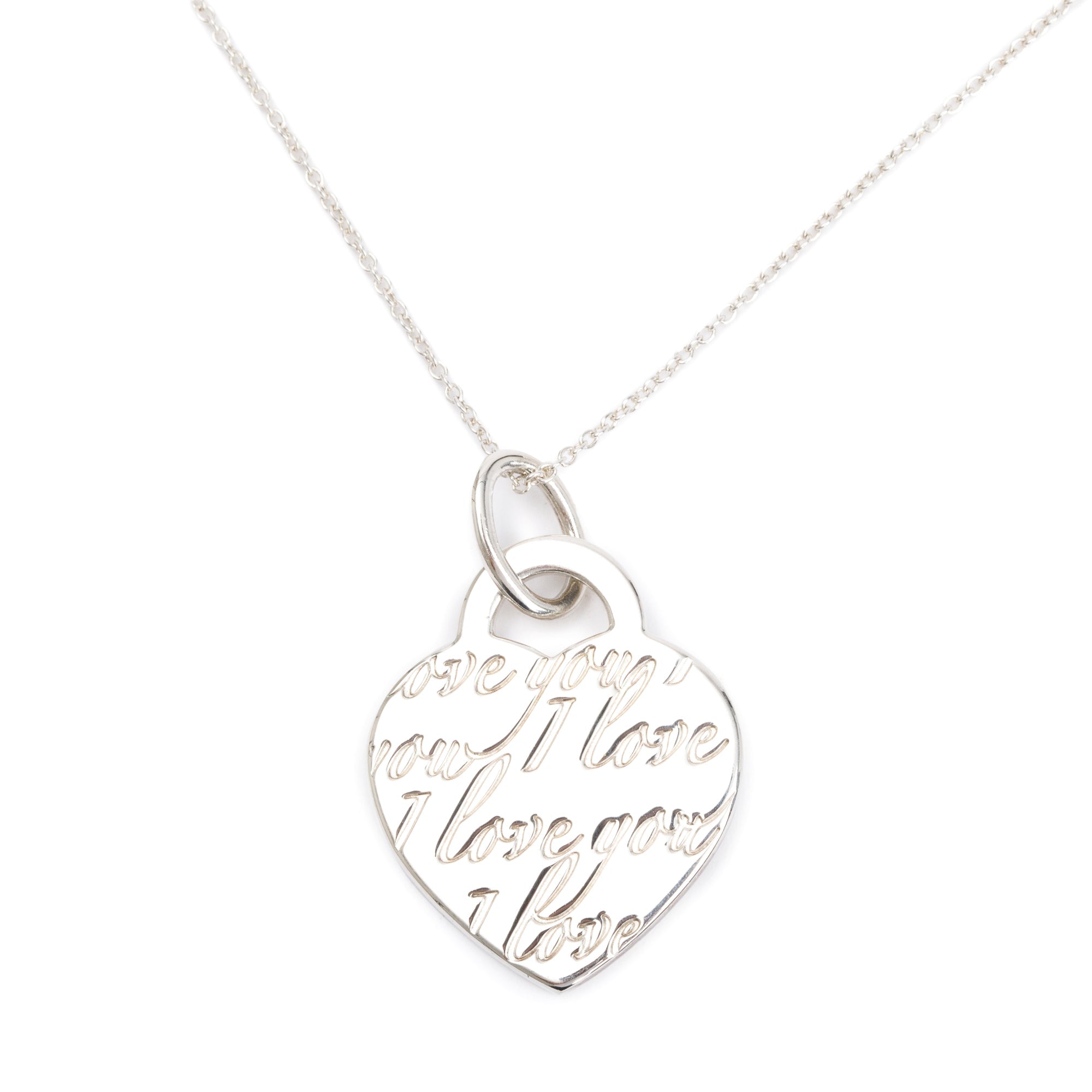 Tiffany & Co. Sterling Silver Medium Notes 'I Love You' Heart Tag Pendant Necklace